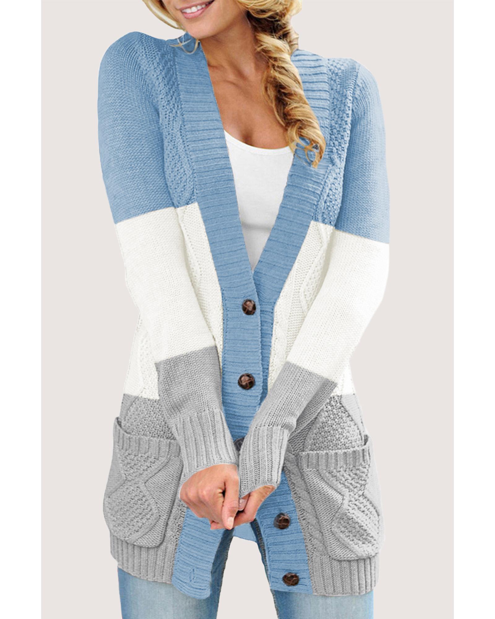 V539-AZEXDC27837-105-XS-202508280600-00 Blue Front Pocket and Buttons Closure Cardigan - 2 US - Image 1