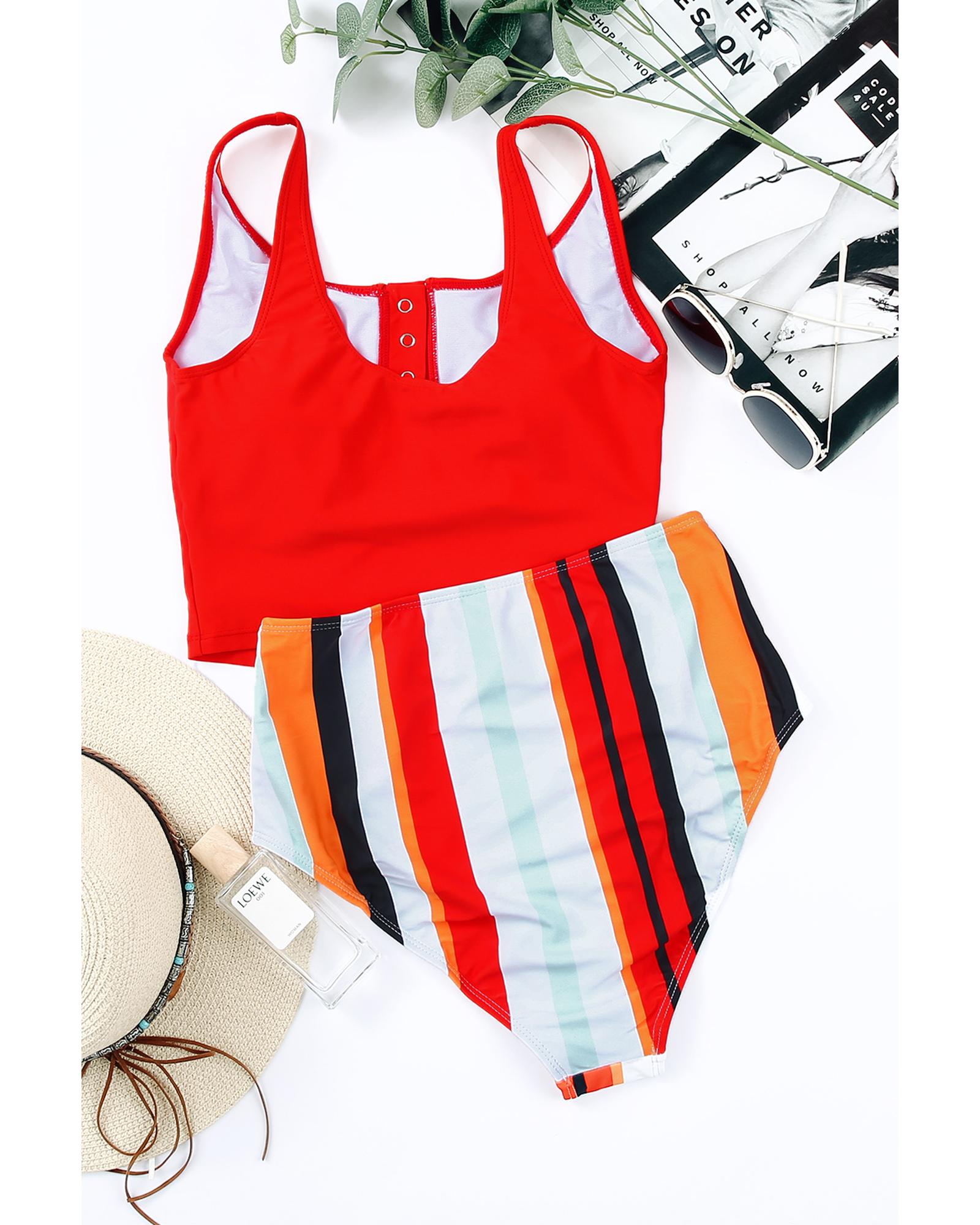 V539-AZEXDC411478-1-2XL-202508282320-00 Square Neck Sleeveless Fashion Print Tankini Set - 2XL - Image 1
