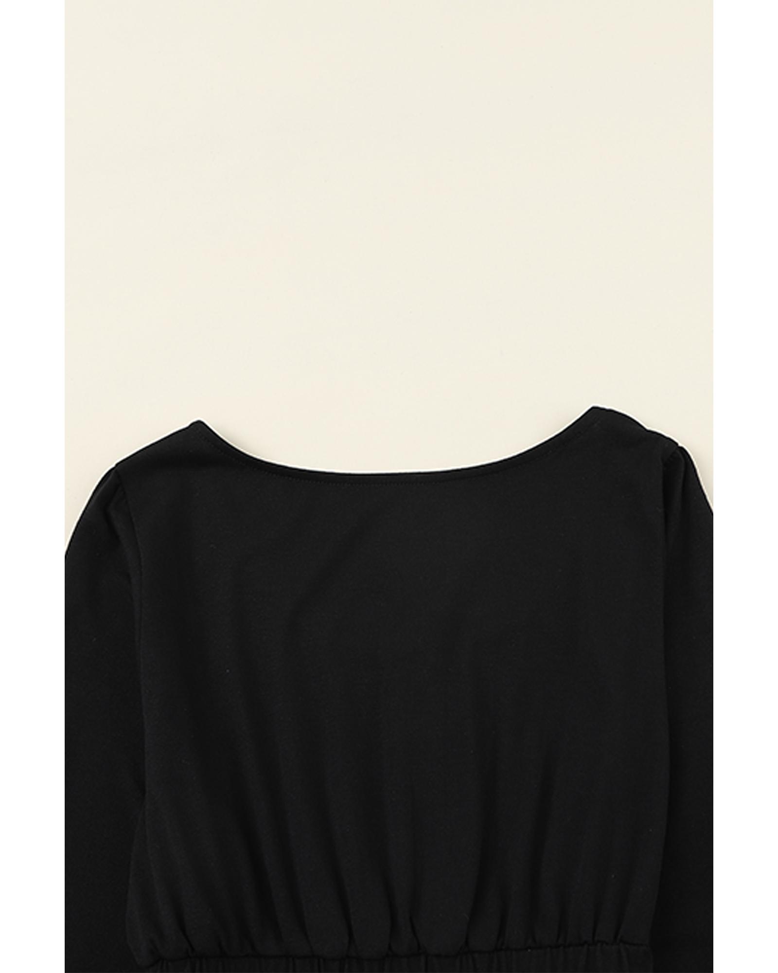 V539-AZEXDC6111416-2-2XL-202508292225-00 Black Button Up High Waist Long Sleeve Dress - 2XL - Image 1