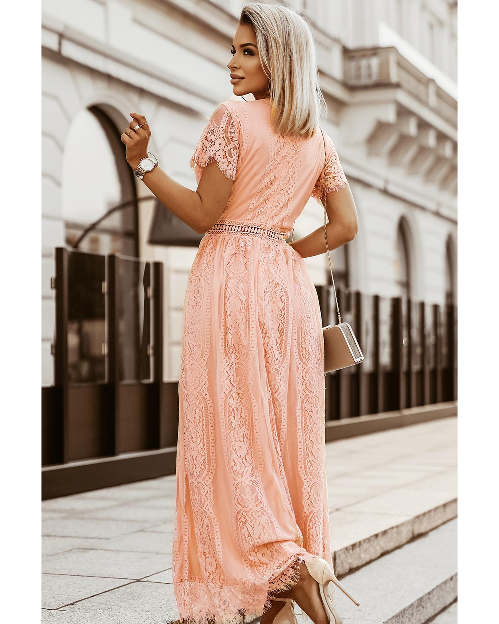 V539-AZEXDC611316-10-M-202508292045-00 Pink Blue Fill Your Heart Lace Maxi Dress - M - Image 1