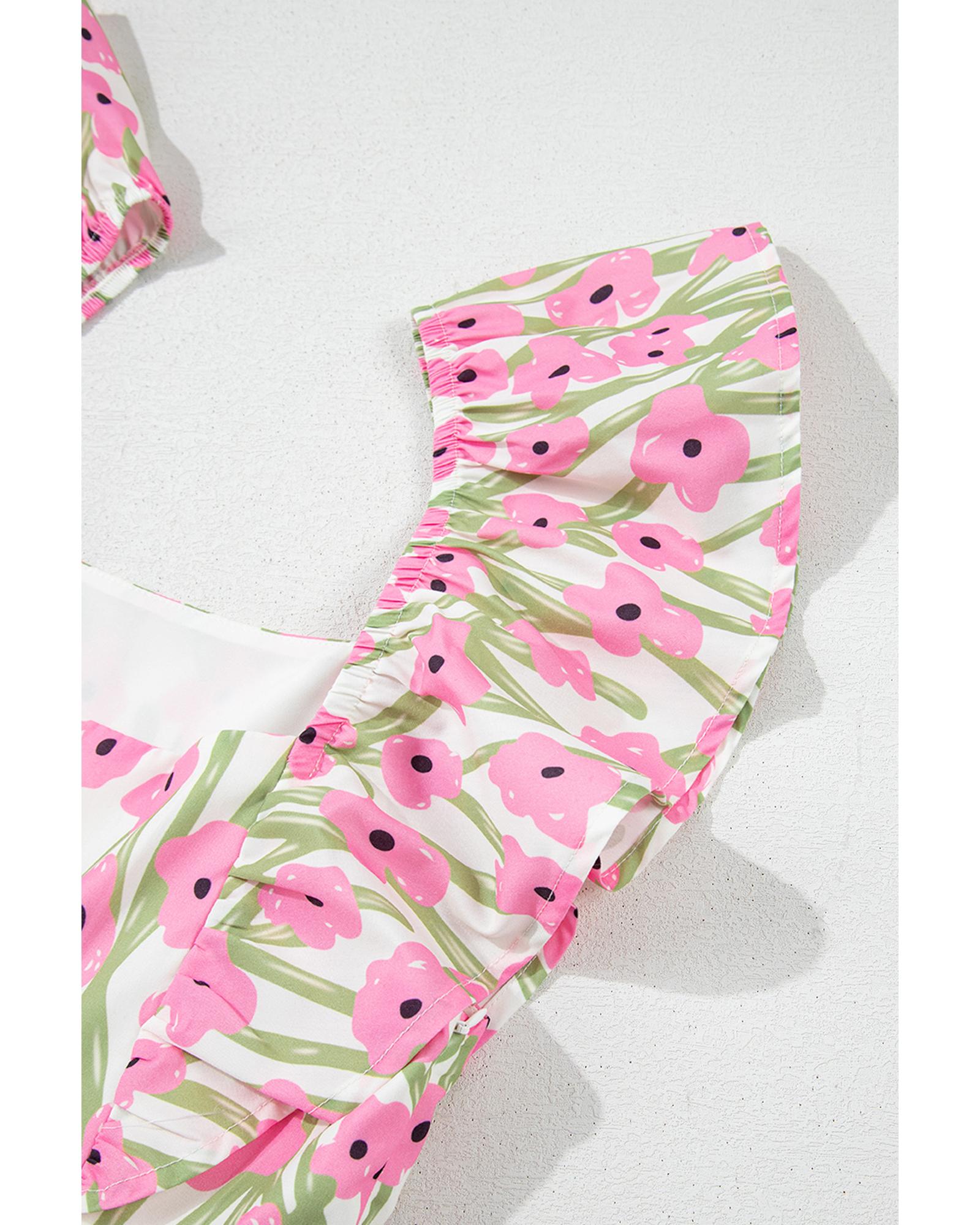 V539-AZEXDC6119896-P1020-M-202506141226-00 Pink Floral Print Square Neck Ruffled Strap Maxi Dress - M - Image 1