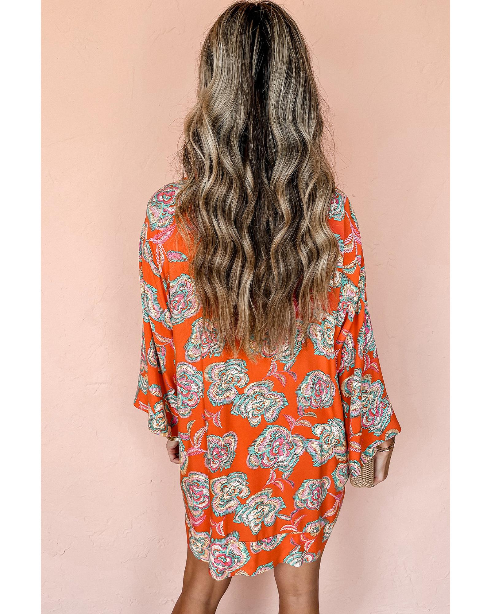 V539-AZEXDC6121374-P320-L-202508291625-00 Red Floral Print Lapel Collar Loose Shirt Mini Dress - L - Image 1