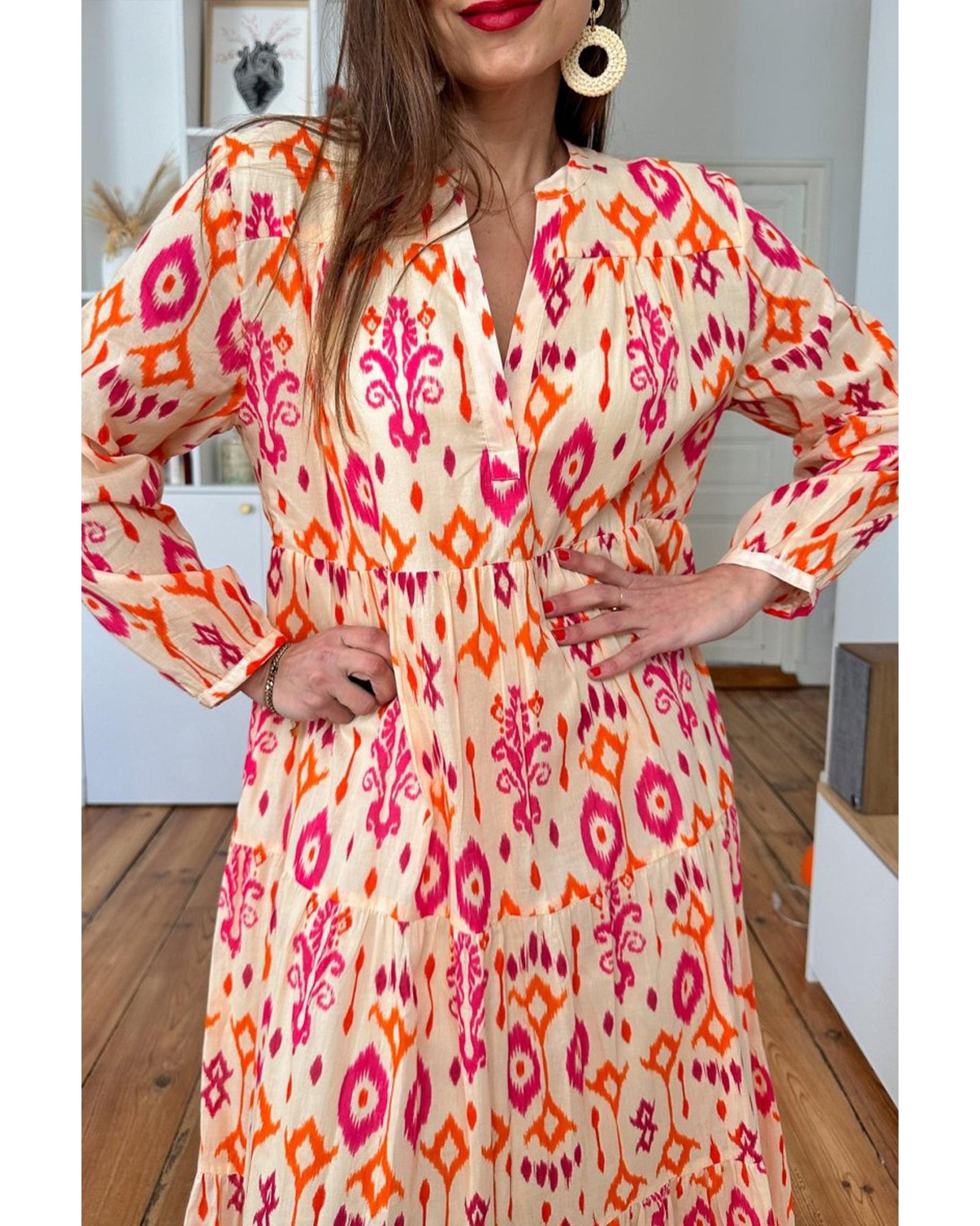 V539-AZEXDC6121651-P1420-L-202508281415-00 Orange Western Abstract Geometric Printed Maxi Dress - L - Image 1