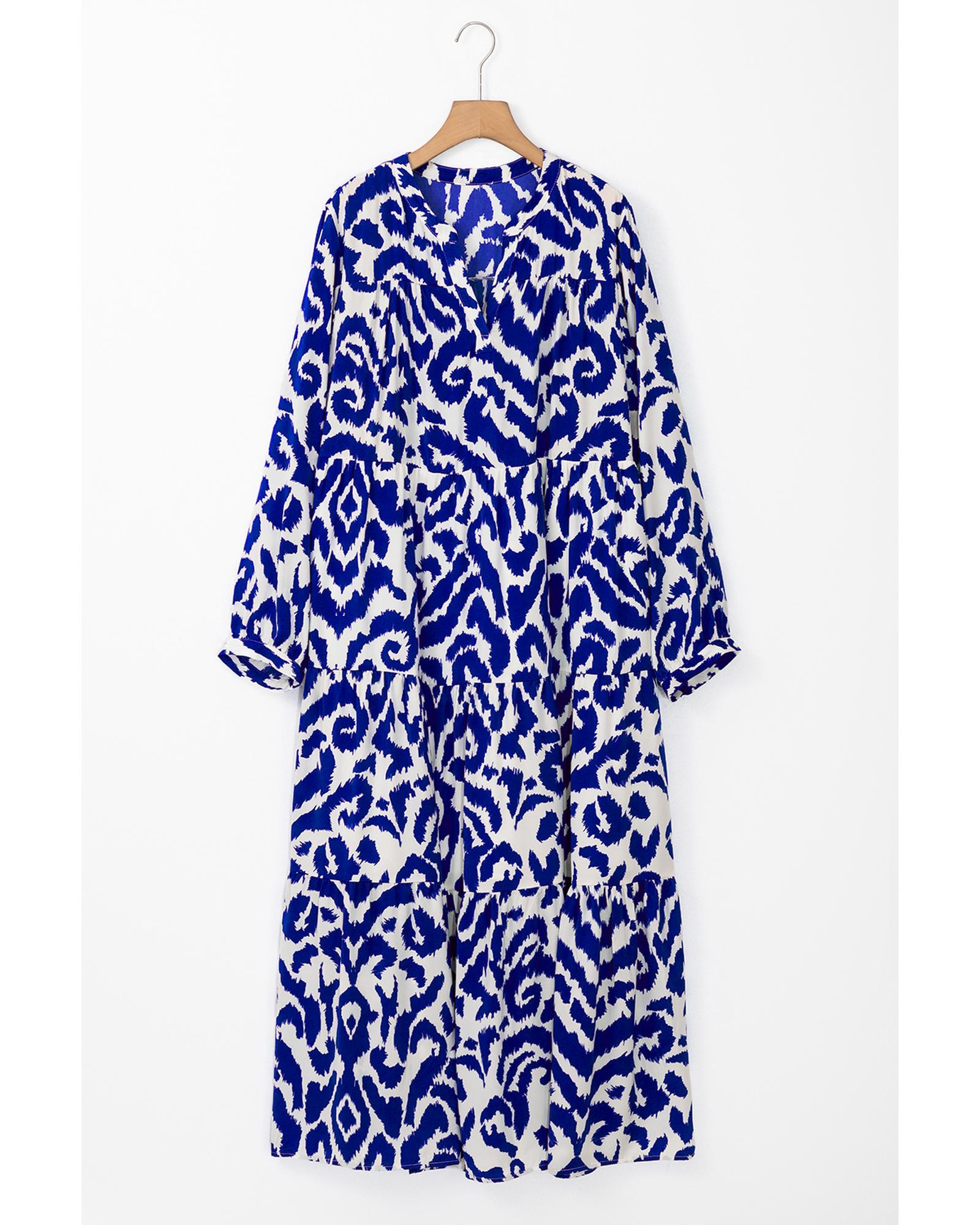 V539-AZEXDC6121651-P520-S-202506141936-00 Blue Western Abstract Geometric Printed Maxi Dress - S - Image 1