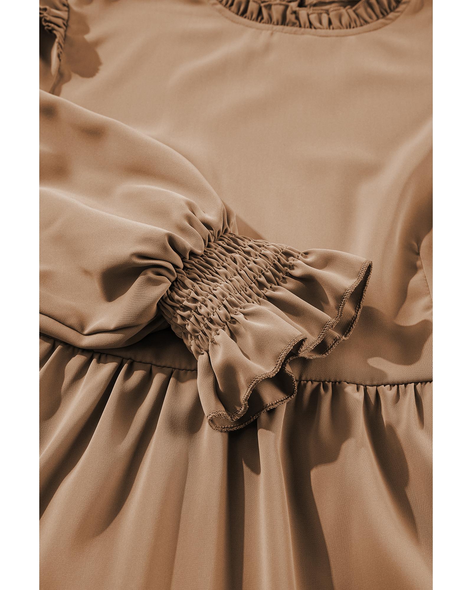 V539-AZEXDC6121805-P4016-XL-202508300510-00 Light French Beige Frilled Collar Ruffled Shoulder Tiered Dress - XL - Image 1