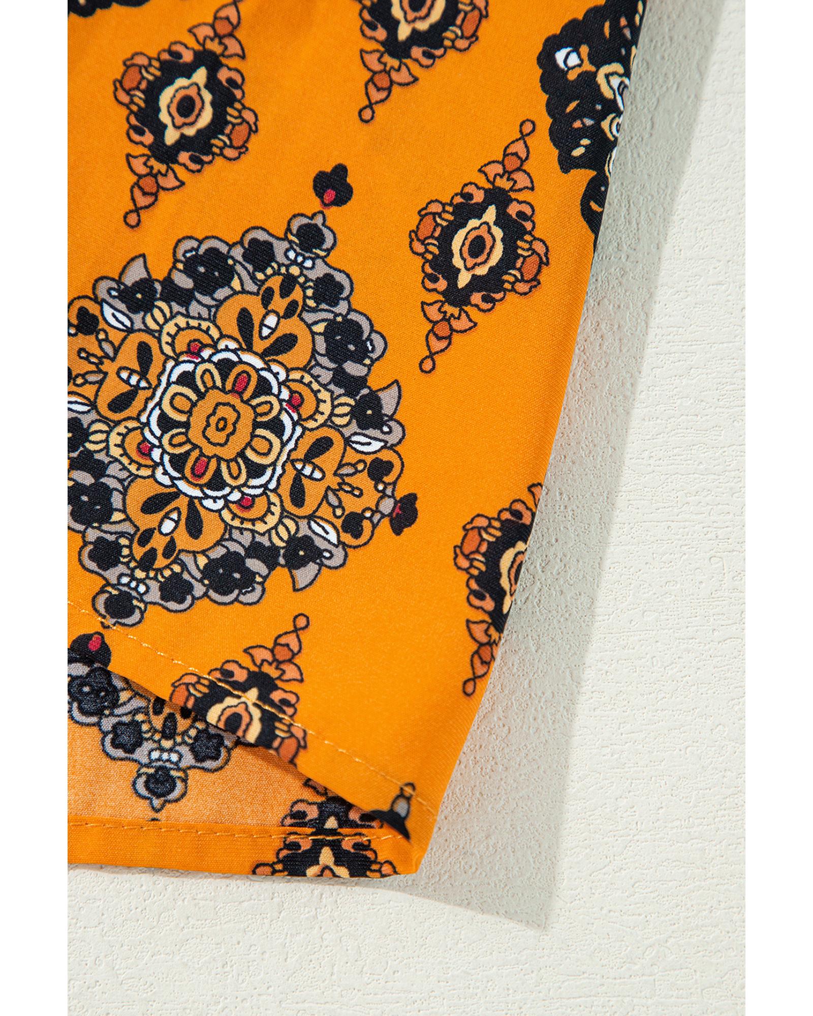 V539-AZEXDC6122019-P1420-M-202508300225-00 Orange Western Geometric Print Tiered Frilled Loose Fit Midi Dress - M - Image 1