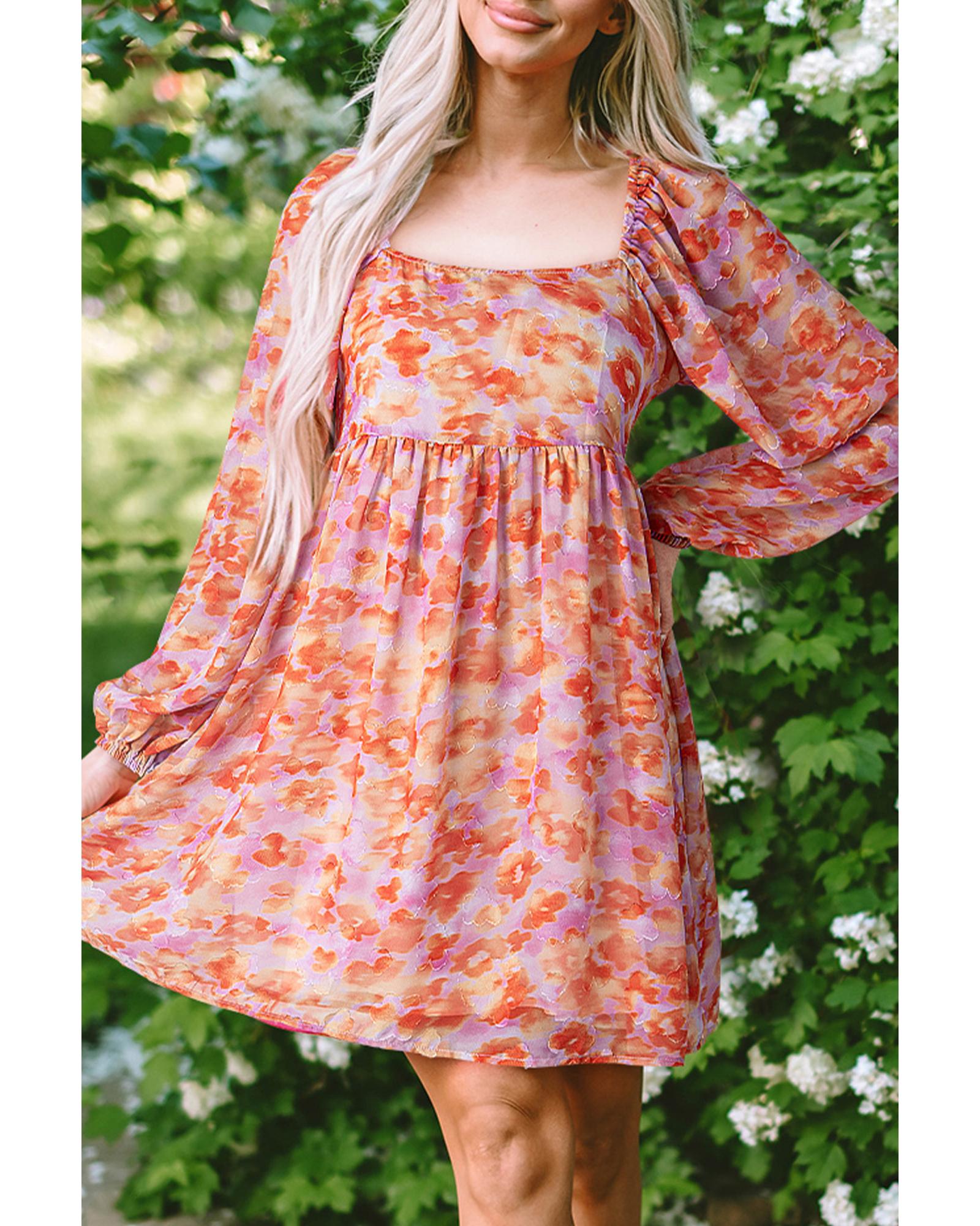 V539-AZEXDC6122168-P620-L-202508310250-00 Rose Floral Print Square Neck High Waist Mini Dress - L - Image 1