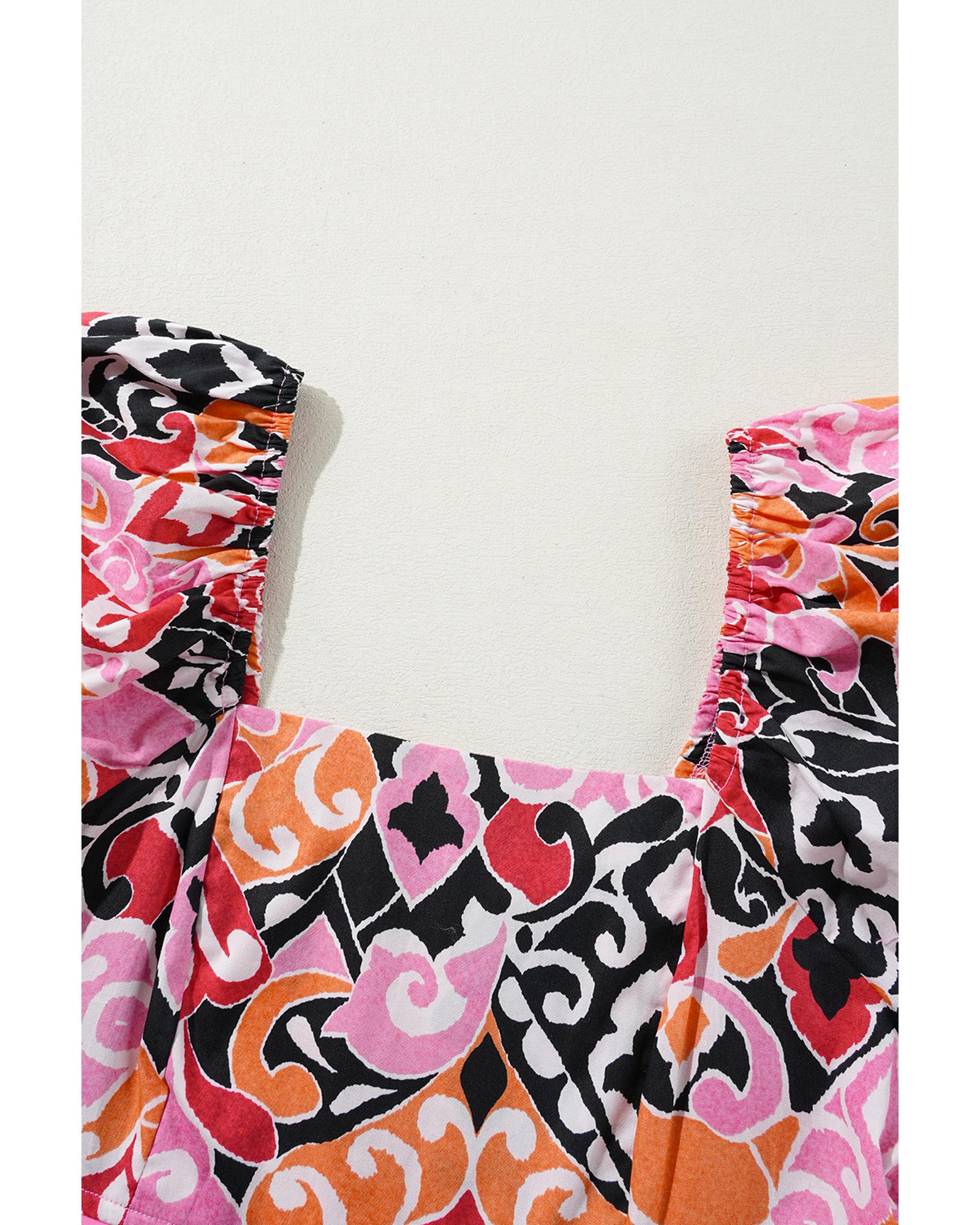V539-AZEXDC6122353-P1020-L-202508311005-00 Pink Bohemian Square Neck Puff Sleeve Mini Dress - L - Image 1