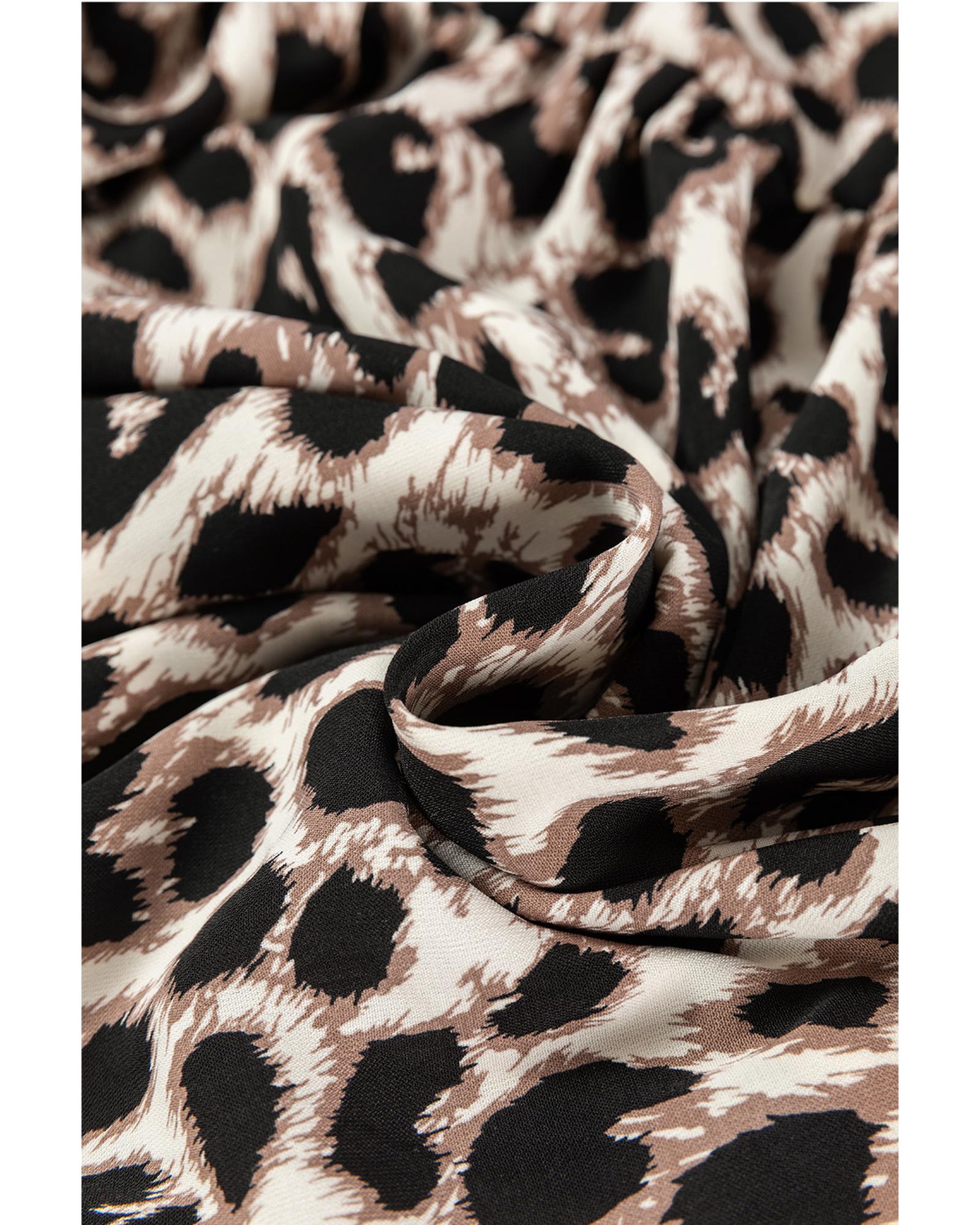 V539-AZEXDC6122438-P1620-S-202506190237-00 Khaki Cheetah Print Backless V Neck Loose Fit Mini Dress - S - Image 1
