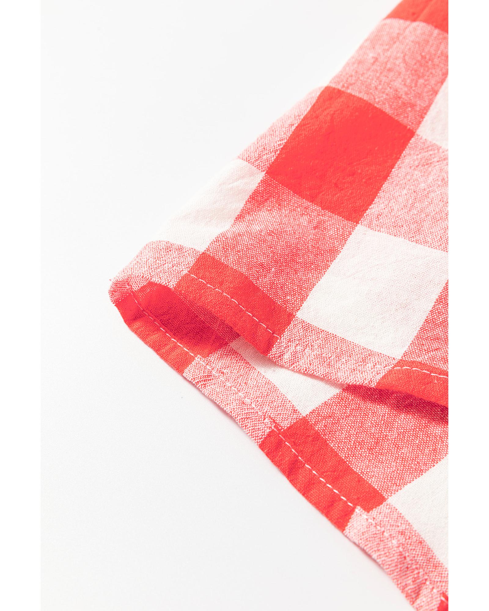 V539-AZEXDC6122482-P10-XL-202508310505-00 Pink Oversized Plaid Puff Sleeve Round Hem Shirt Dress - XL - Image 1