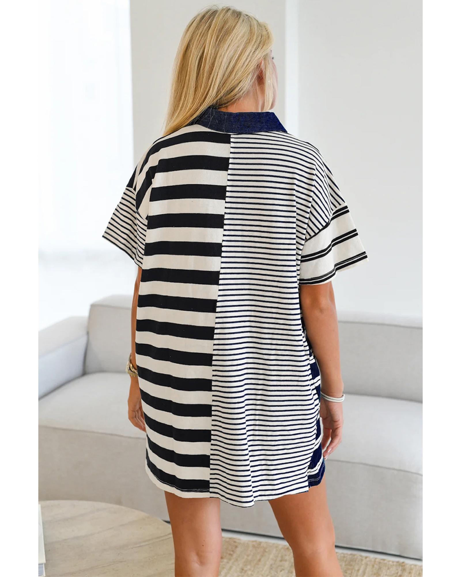 V539-AZEXDC6122549-P219-S-202506190140-00 Black Stripe Half Placket Polo T Shirt Dress - S - Image 1