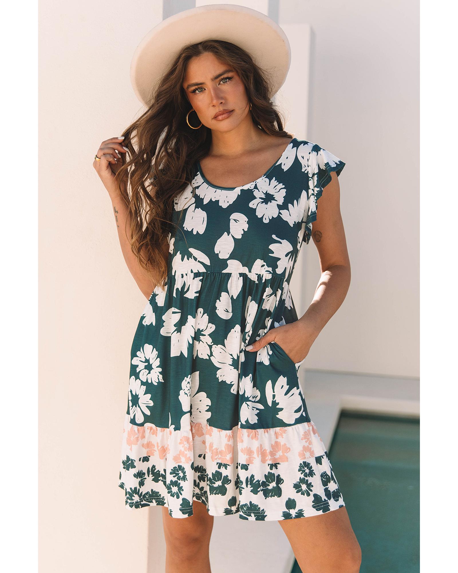 V539-AZEXDC6123748-P220-L-202508301445-00 Floral Print Ruffle Sleeve Empire Waist Mini Dress - L - Image 1