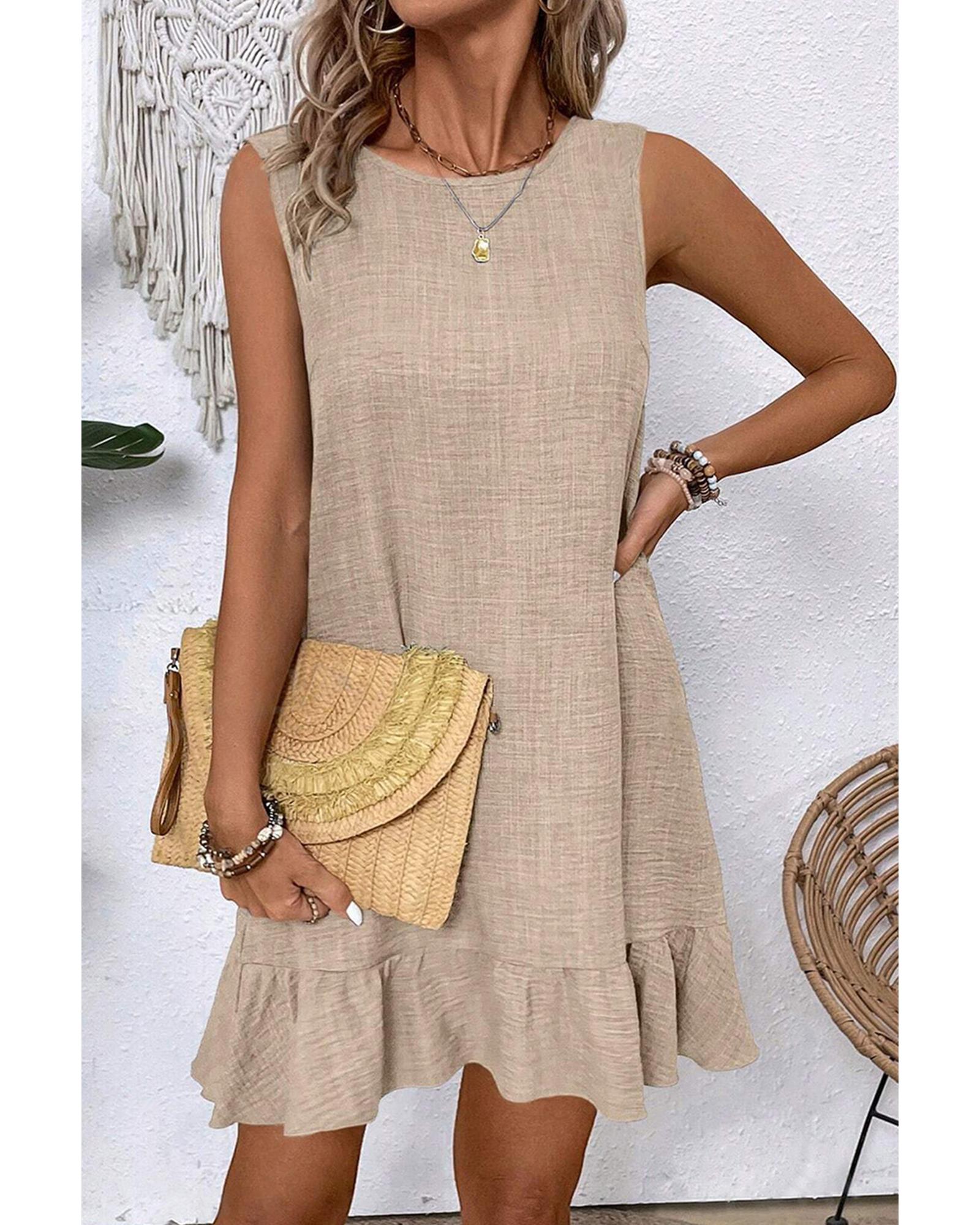 V539-AZEXDC6124610-P7016-L-202508300550-00 Smoke Gray Knot Scoop Back Ruffle Hem Sleeveless Mini Dress - L - Image 1