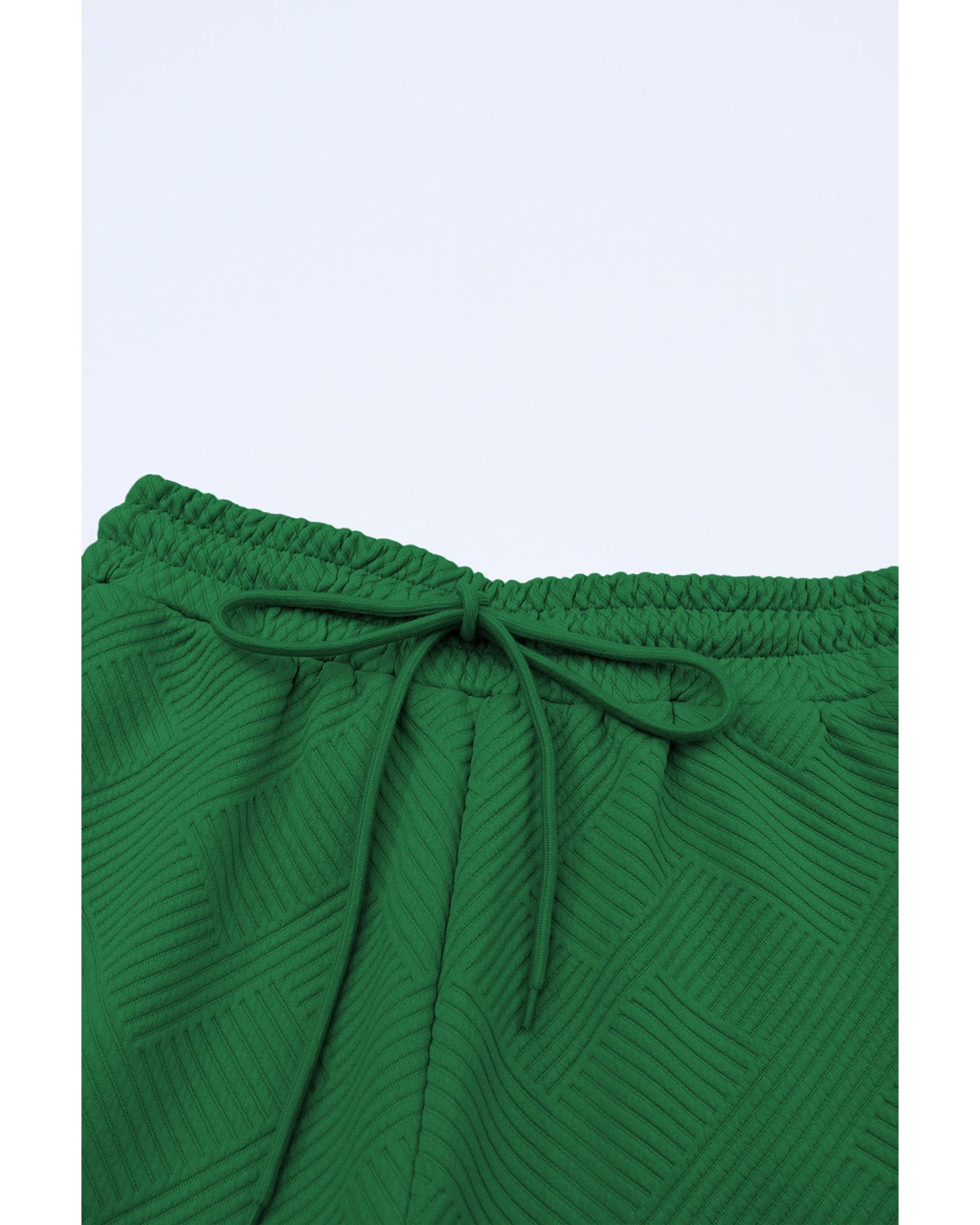 V539-AZEXDC625264-P209-XL-202508280620-00 Dark Green Textured Loose Fit T Shirt and Drawstring Pants Set - XL - Image 1
