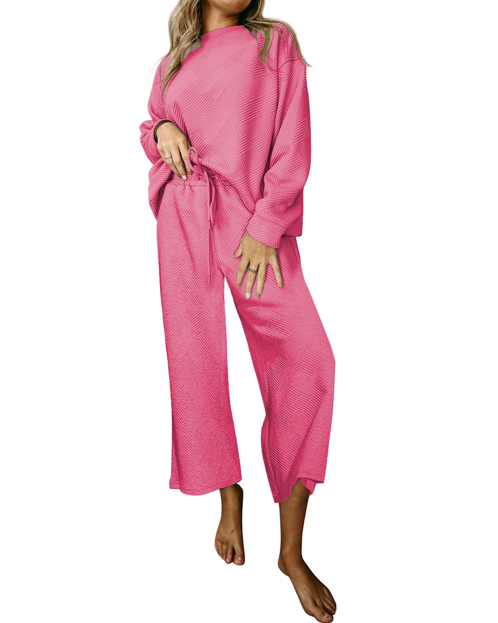 V539-AZEXDC625266-P306-XL-202508302130-00 Strawberry Pink Ultra Loose Textured 2pcs Slouchy Outfit - XL - Image 1
