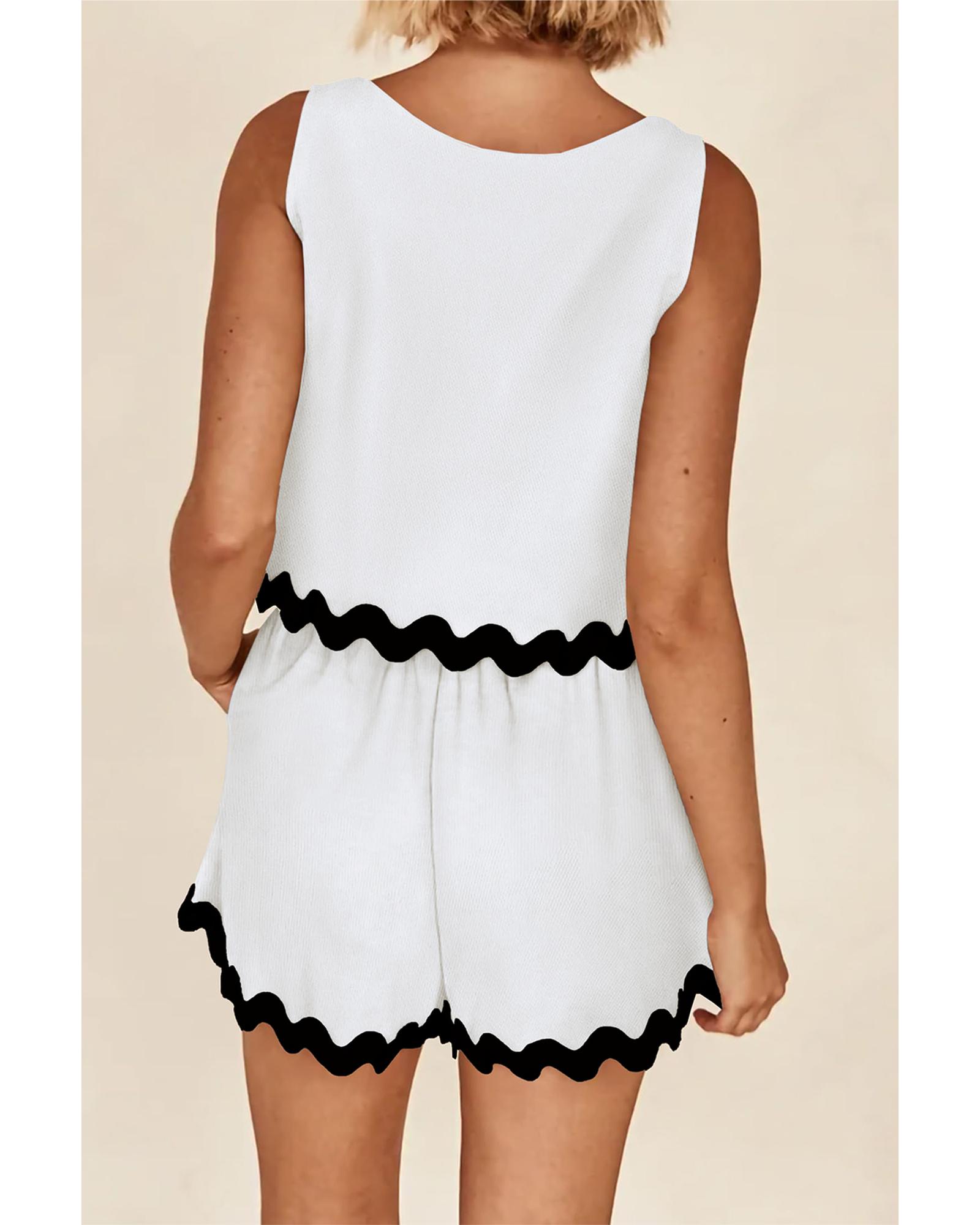 V539-AZEXDC625920-P1-L-202508281215-00 White Ricrac Trim Tank Top Elastic Waist Shorts Set - L - Image 1