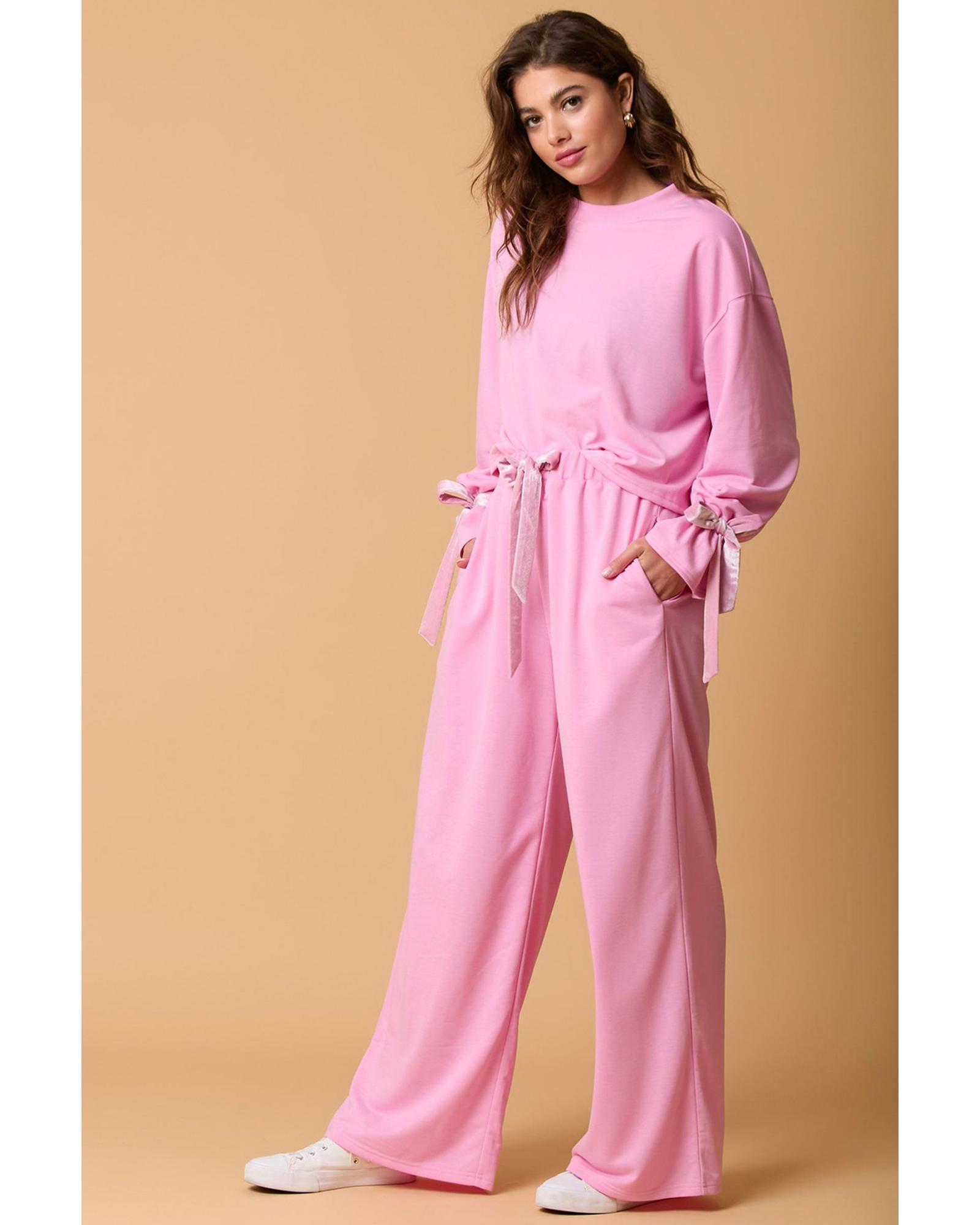 V539-AZEXDC626550-P3010-L-202506150310-00 Bonbon Solid Color Drawstring Long Sleeve Top and Pants Set - L - Image 1