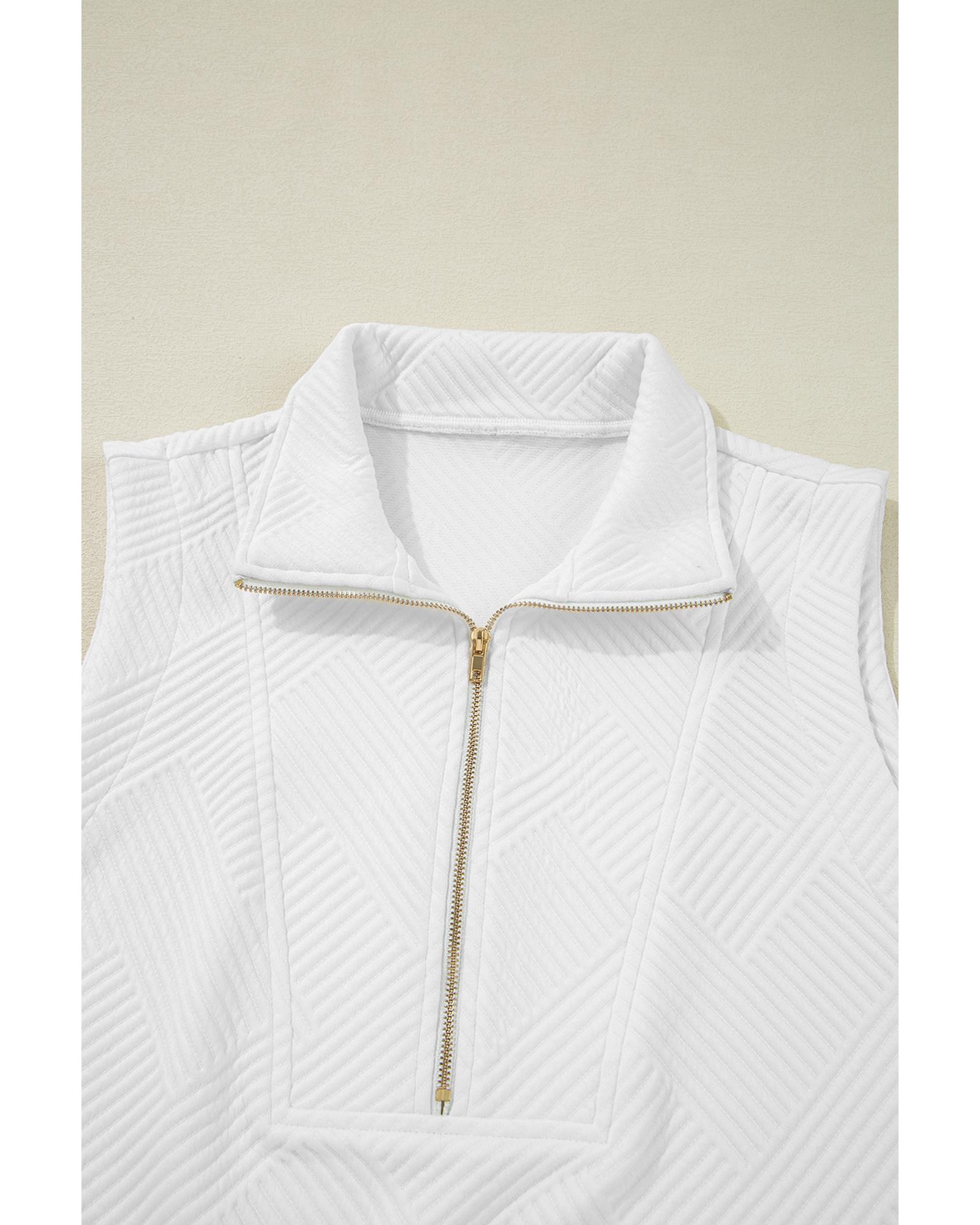 V539-AZEXDC626897-P101-L-202508302200-00 White Textured Half Zip Tank Top Drawstring Shorts Set - L - Image 1