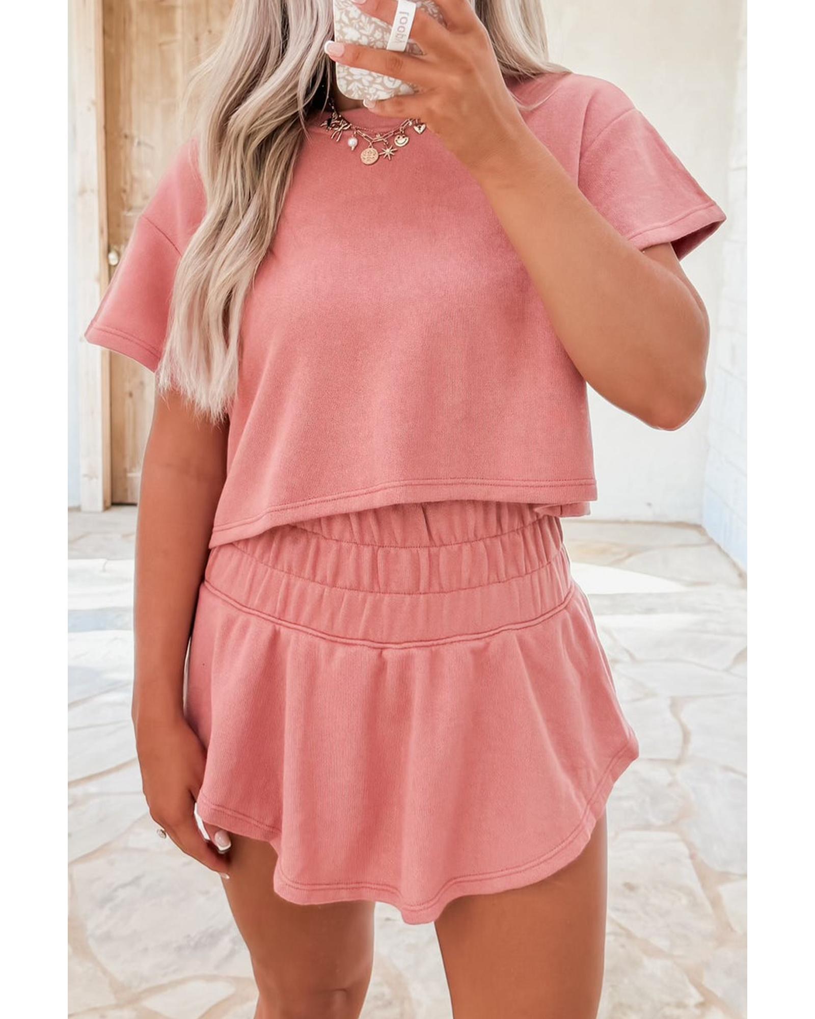 V539-AZEXDC627060-P1510-L-202506150008-00 Blossom 2pcs Cropped Tee and Ruffle High Waist Skort Set - L - Image 1