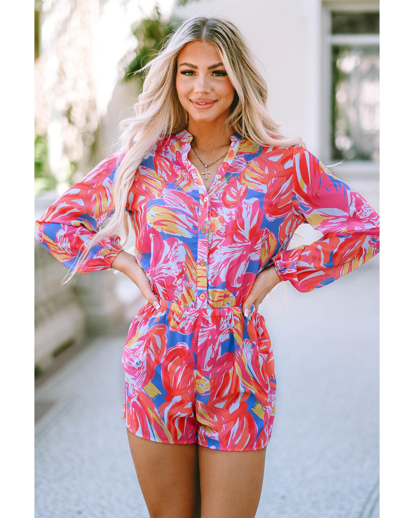 Azura Exchange Multicolor Bold Graffiti Print Shirt Button Romper - L
