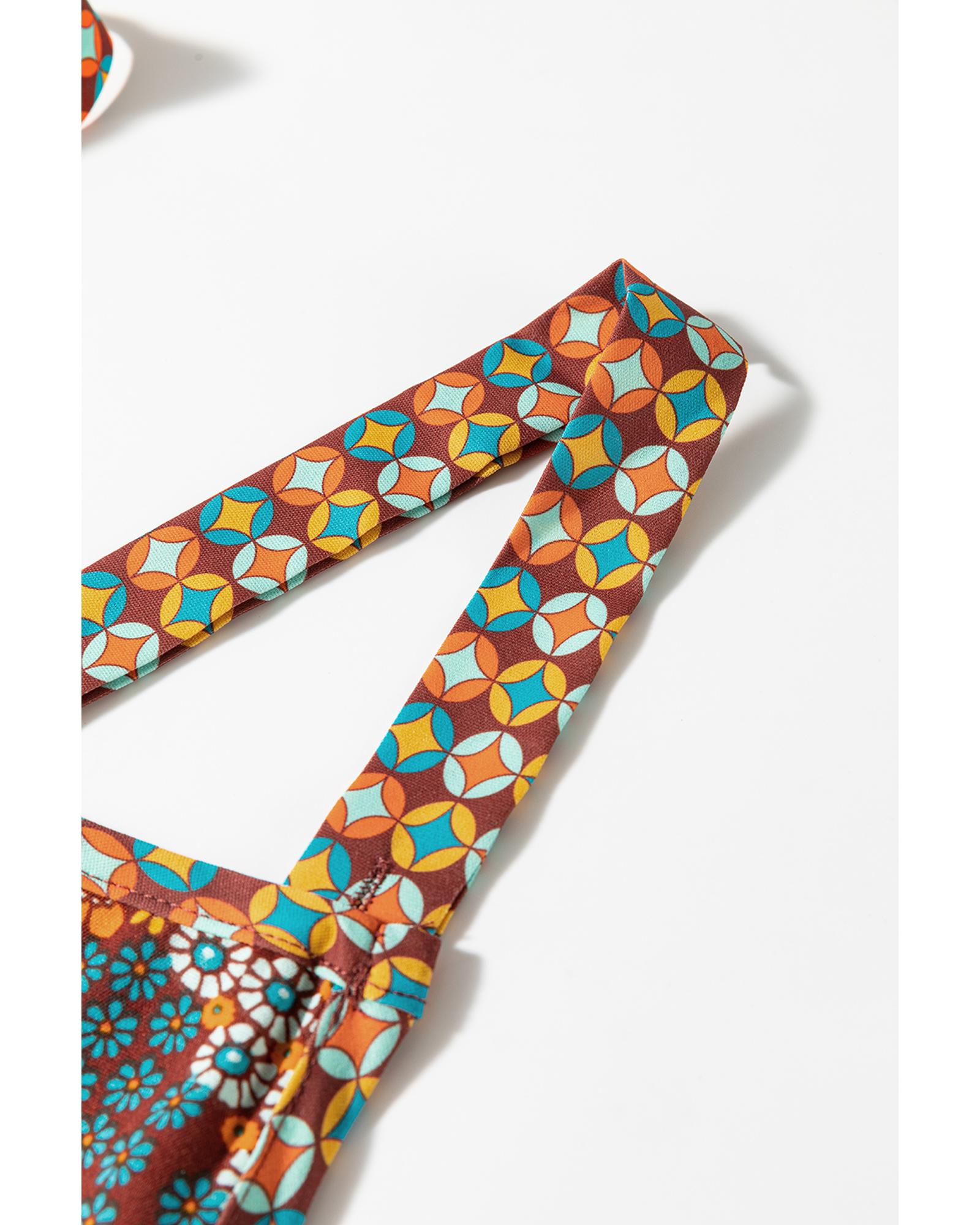 V539-AZEXDC6413839-P22-M-202508301210-00 Multicolour Boho Floral Print Crossed Straps Ankle-length Jumpsuit - M - Image 1