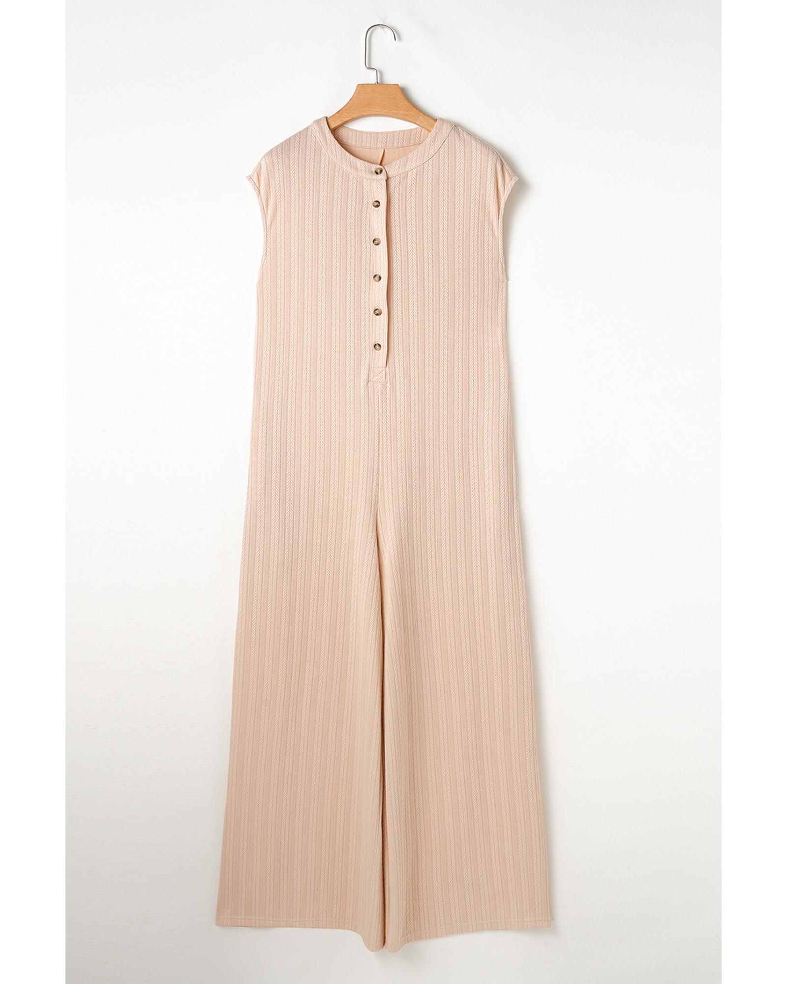 V539-AZEXDC6413895-P7016-M-202508301115-00 Smoke Gray Textured Buttoned Wide Leg Sleeveless Jumpsuit - M - Image 1