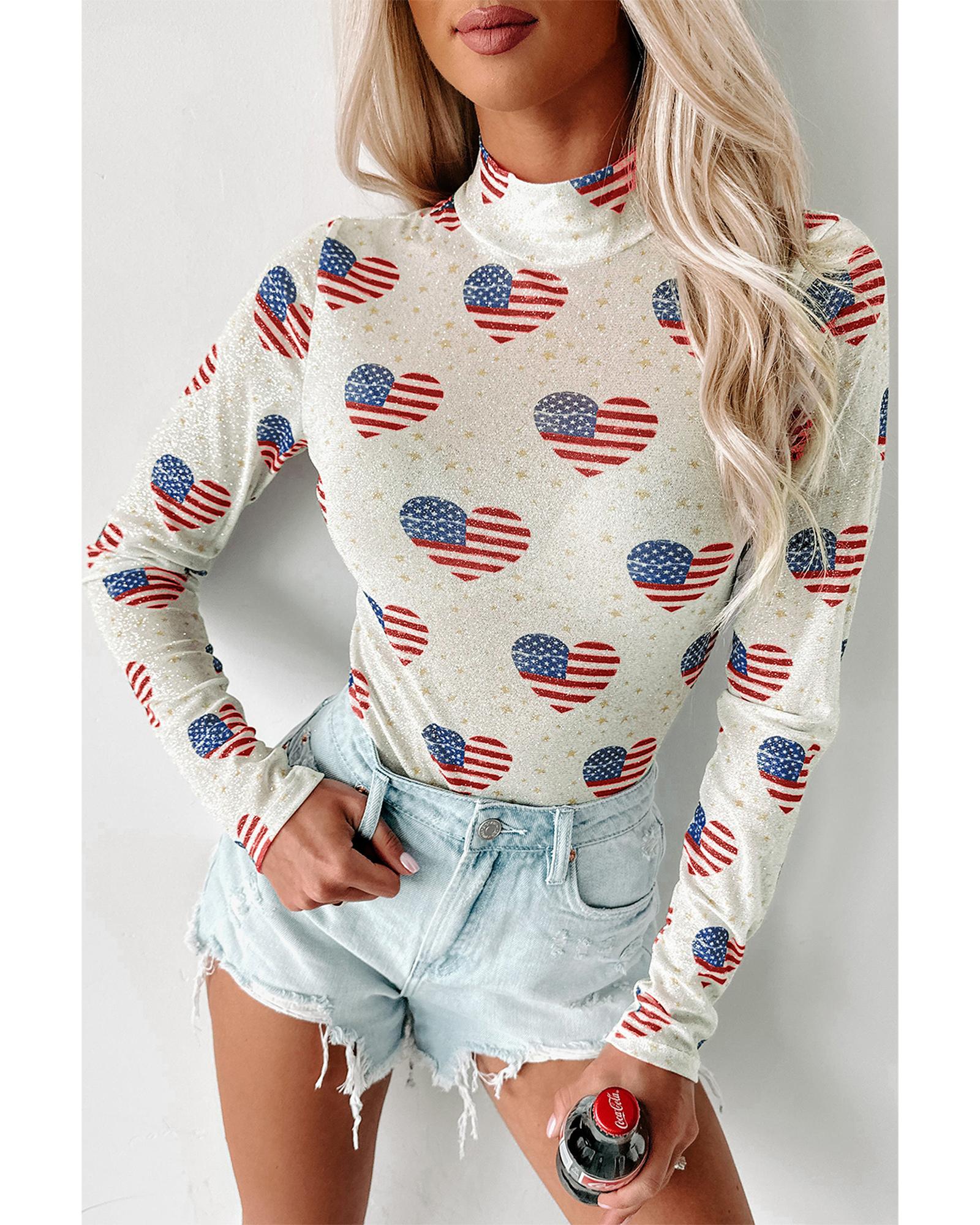 V539-AZEXDC6421961-P120-XL-202508301335-00 White Americana Glitter Mesh Long Sleeve Bodysuit - XL - Image 1