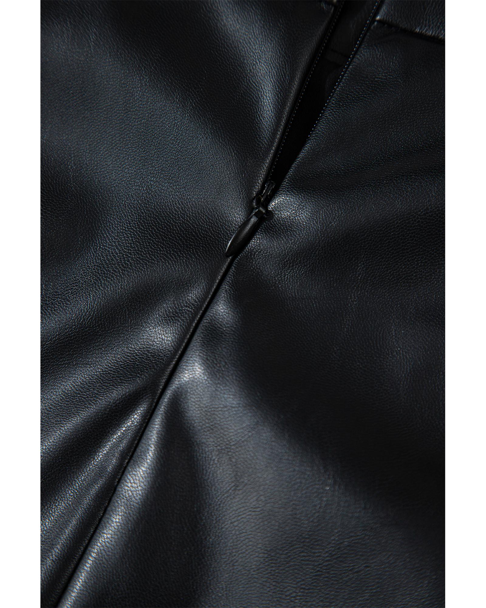 V539-AZEXDC721839-P2-L-202508291445-00 Black PU Leather Side Slits Slim Fit High Waist Mini Skirt - L - Image 1