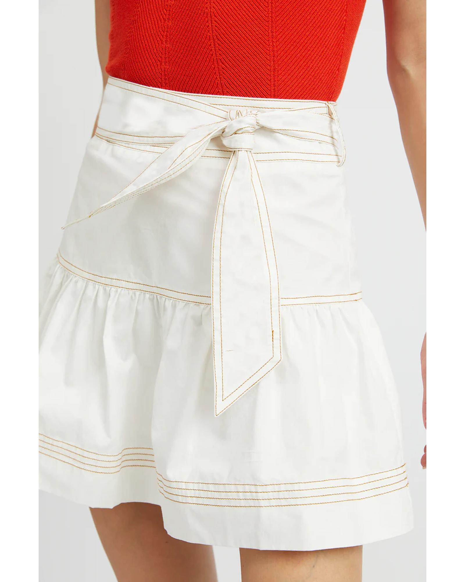 V539-AZEXDC721914-P1-M-202508282240-00 White Contrast Stitching Trim Knotted High Waist A-Line Mini Skirt - M - Image 1