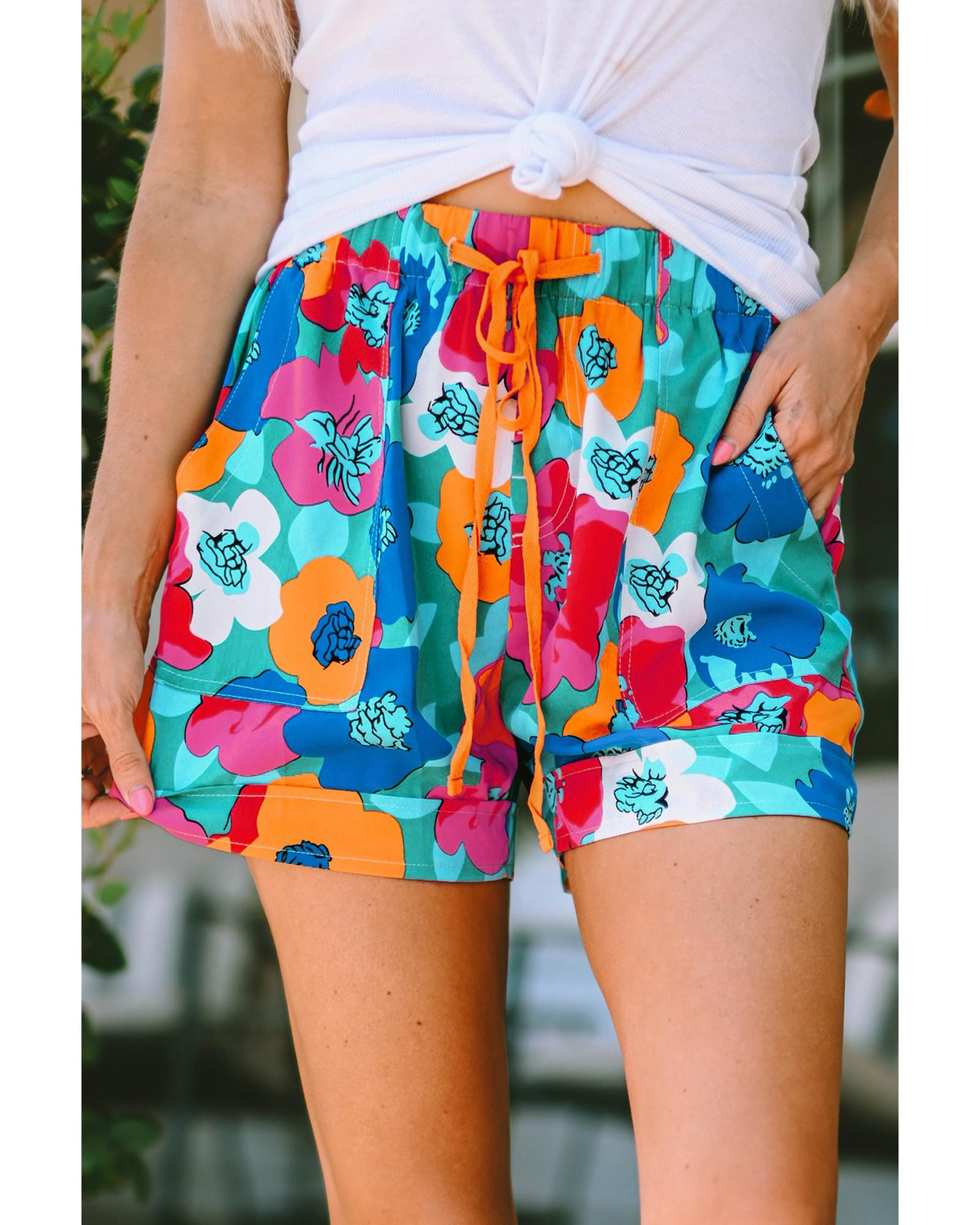 V539-AZEXDC731318-22-S-164643-00 Azura Exchange Floral Print Drawstring Waist Casual Shorts - S - Image 1