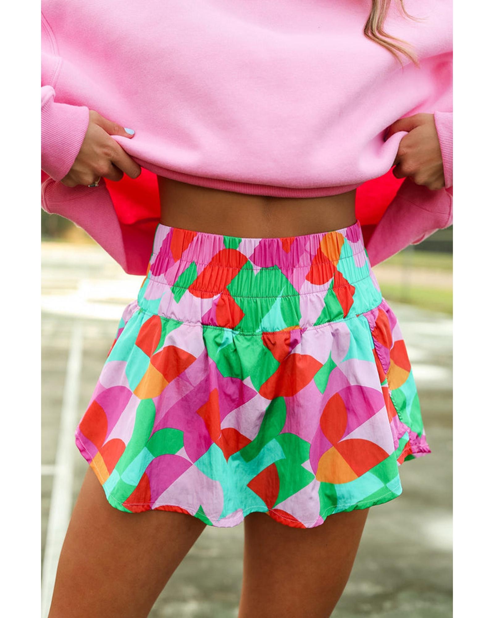 V539-AZEXDC731619-P922-XL-202508280750-00 Green Abstract Print Smock Waist Casual Shorts - XL - Image 1