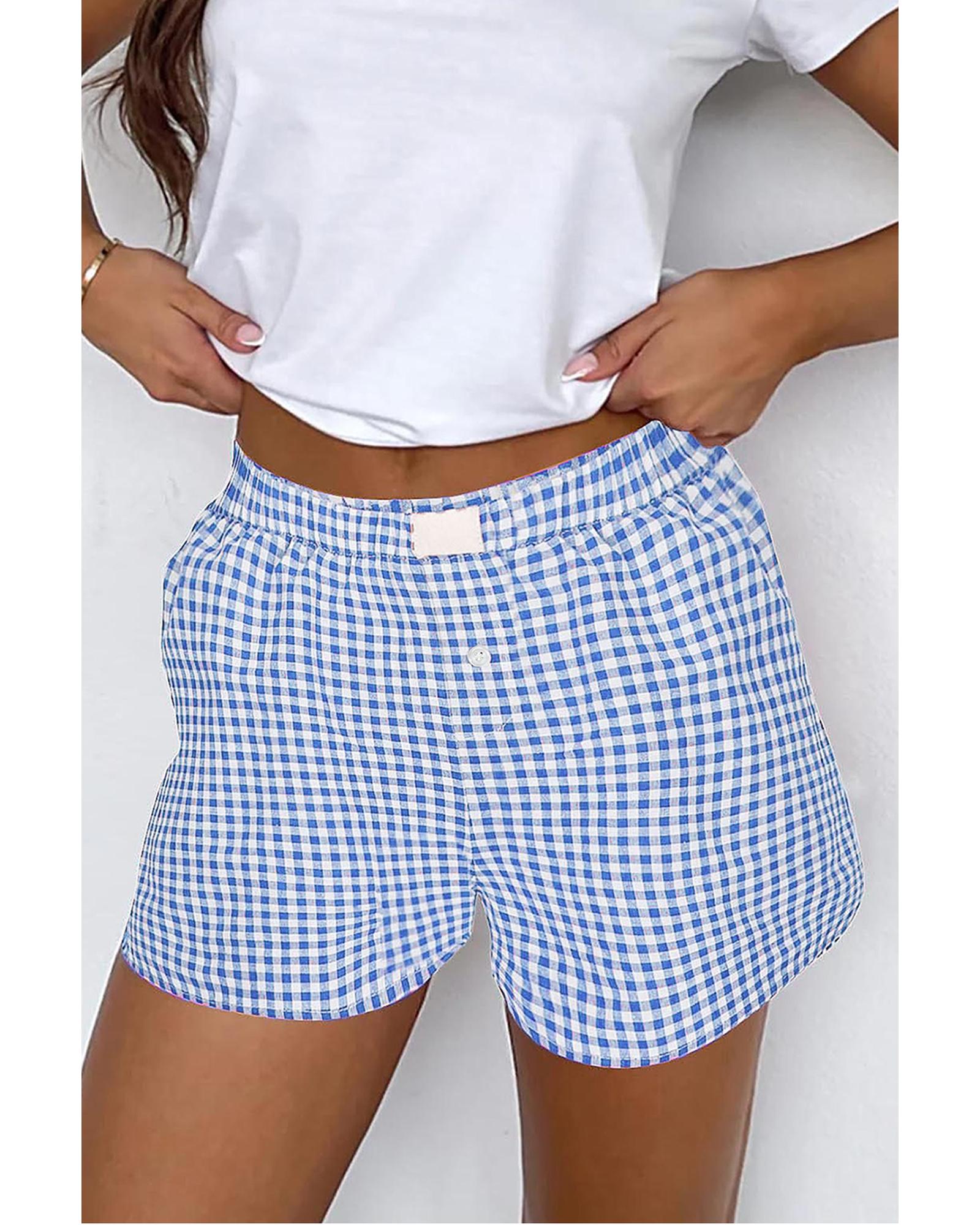 V539-AZEXDC731780-P419-L-202508291720-00 blue Red Plaid Gingham Printed High Waist Shorts - L - Image 1