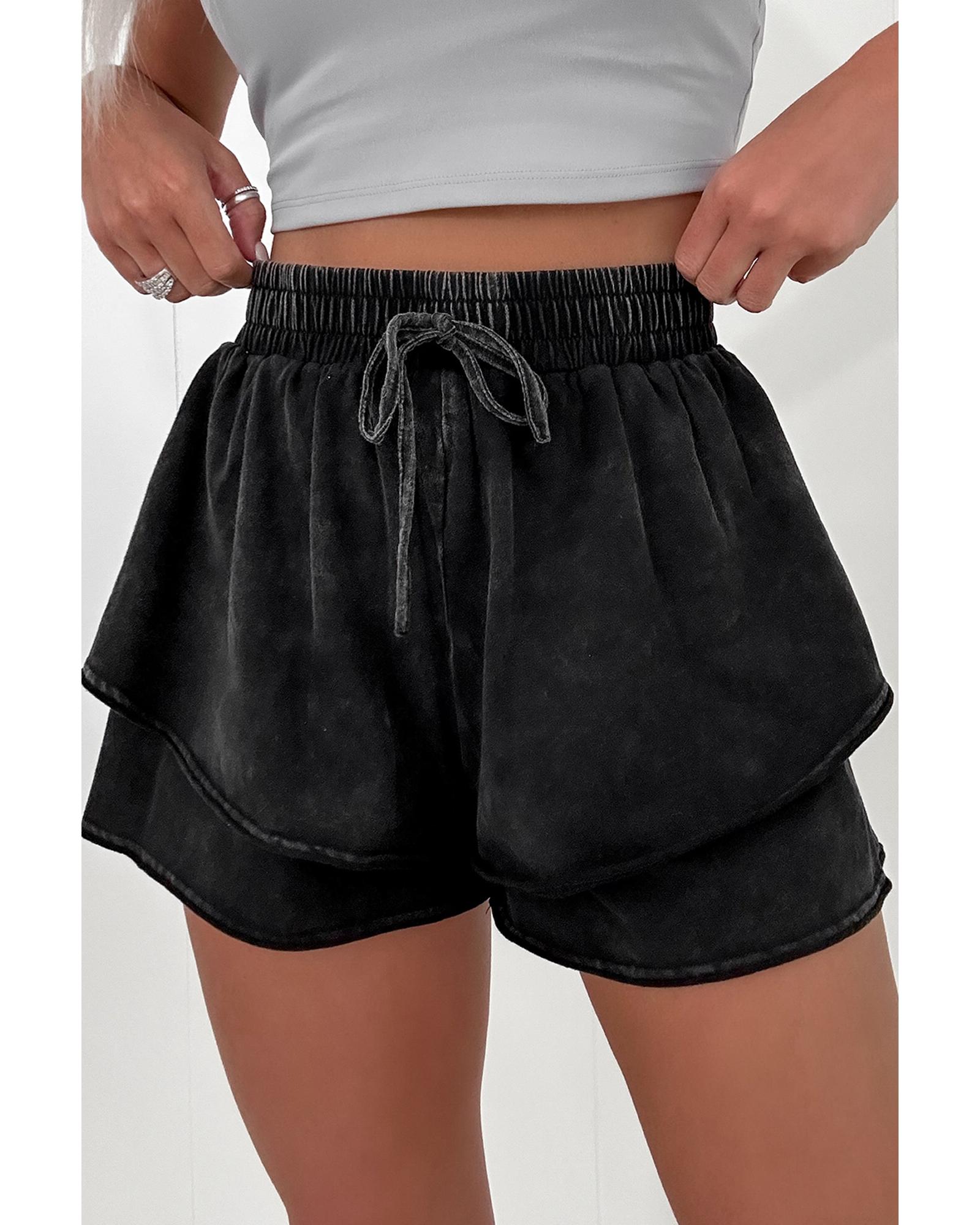 V539-AZEXDC731819-P2-XL-202508300815-00 Black Mineral Wash French Terry High Waist Casual Shorts - XL - Image 1