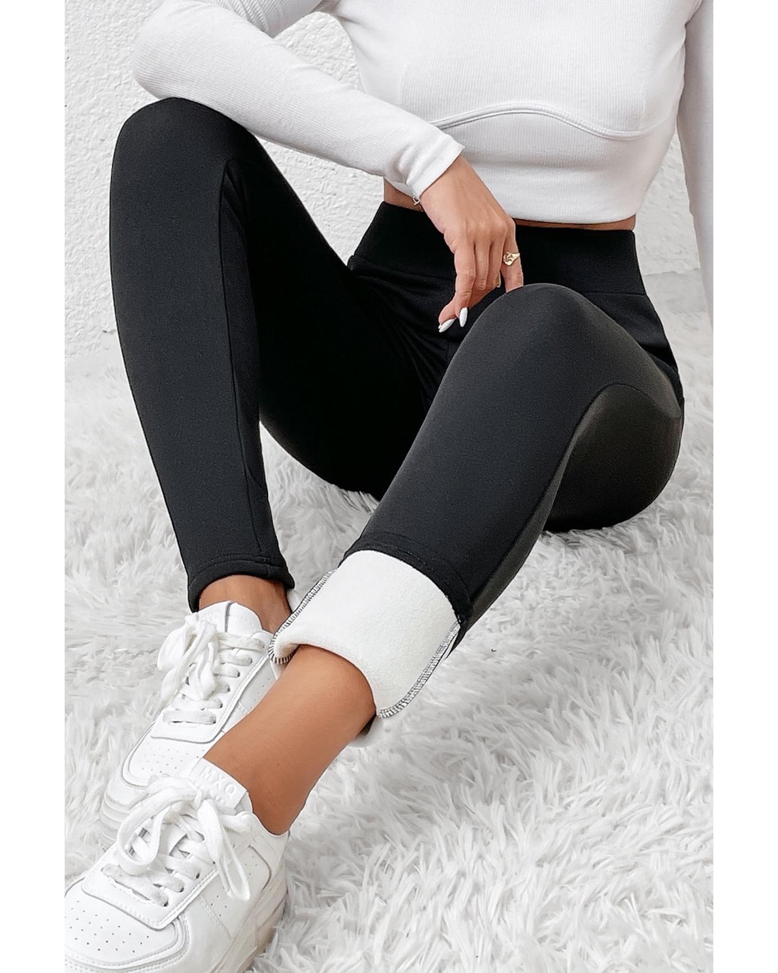 V539-AZEXDC761431-P2-L-202506150732-00 Black Fleece Lining Winter High Waist Leggings - L - Image 1