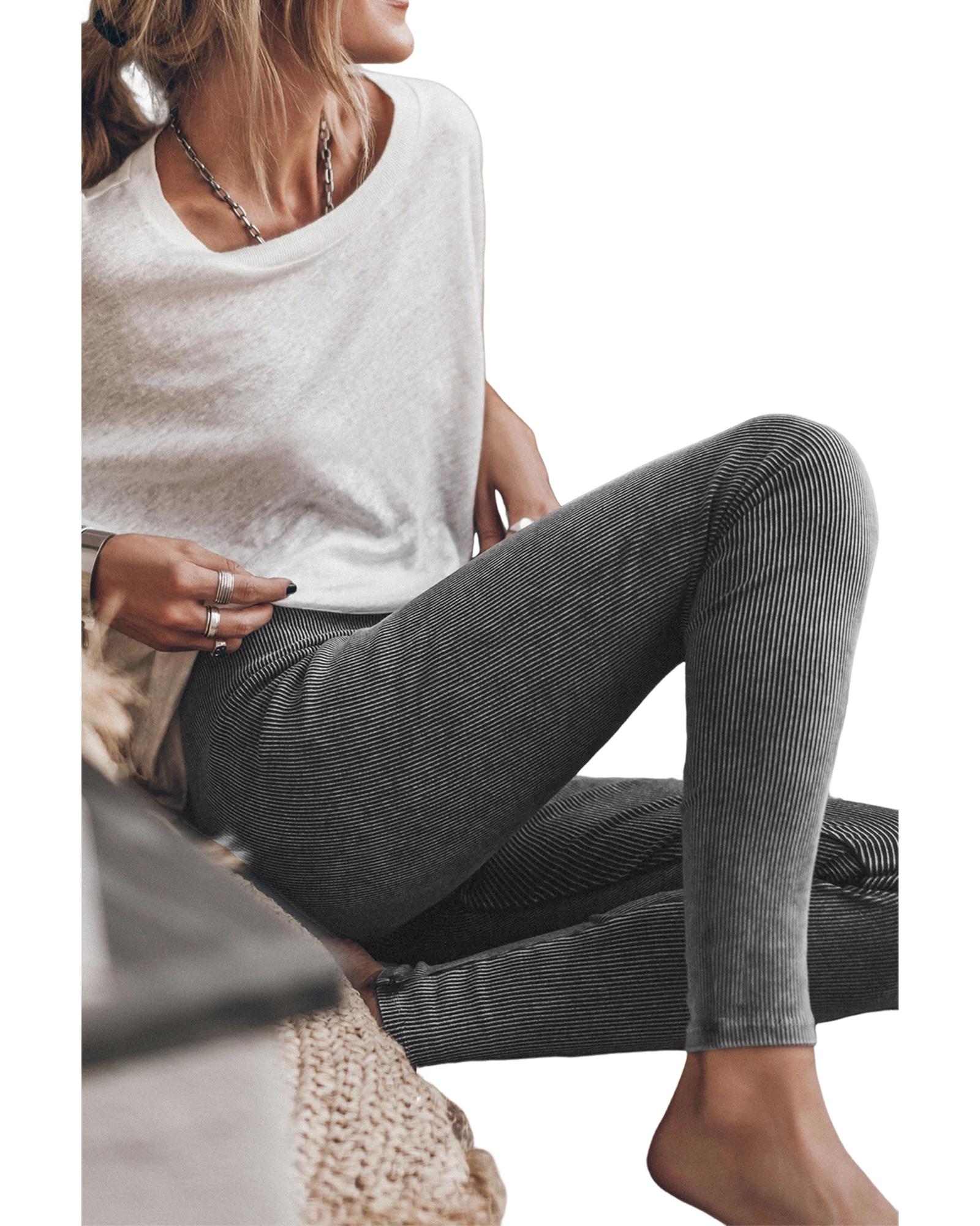 V539-AZEXDC761438-P2011-S-202508310015-00 Dark Grey Vintage Wash Ribbed Leggings - S - Image 1