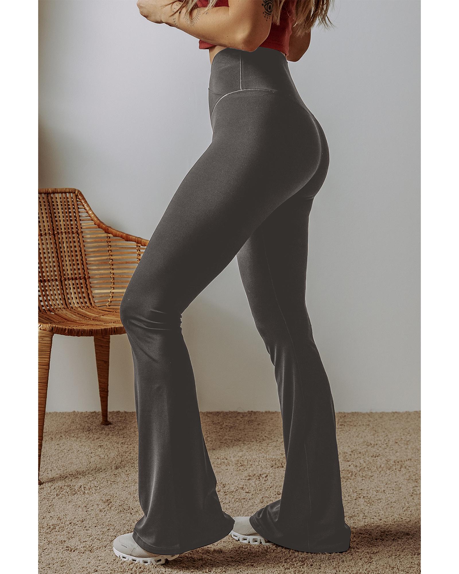 V539-AZEXDC761566-P2011-L-202508281900-00 Dark Grey V Shape High Waist Flared Leggings - L - Image 1