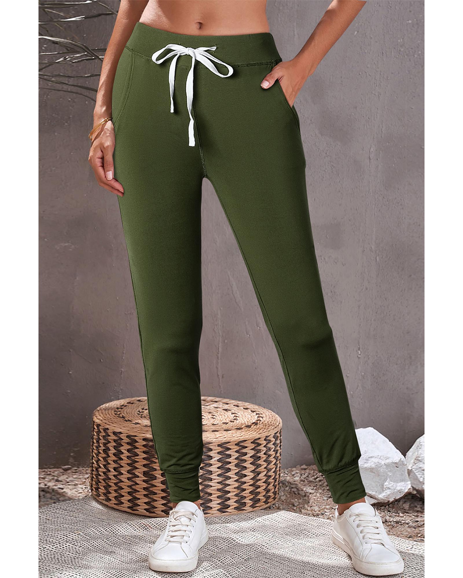 Moss Green Drawstring Waist Pocketed Joggers - M