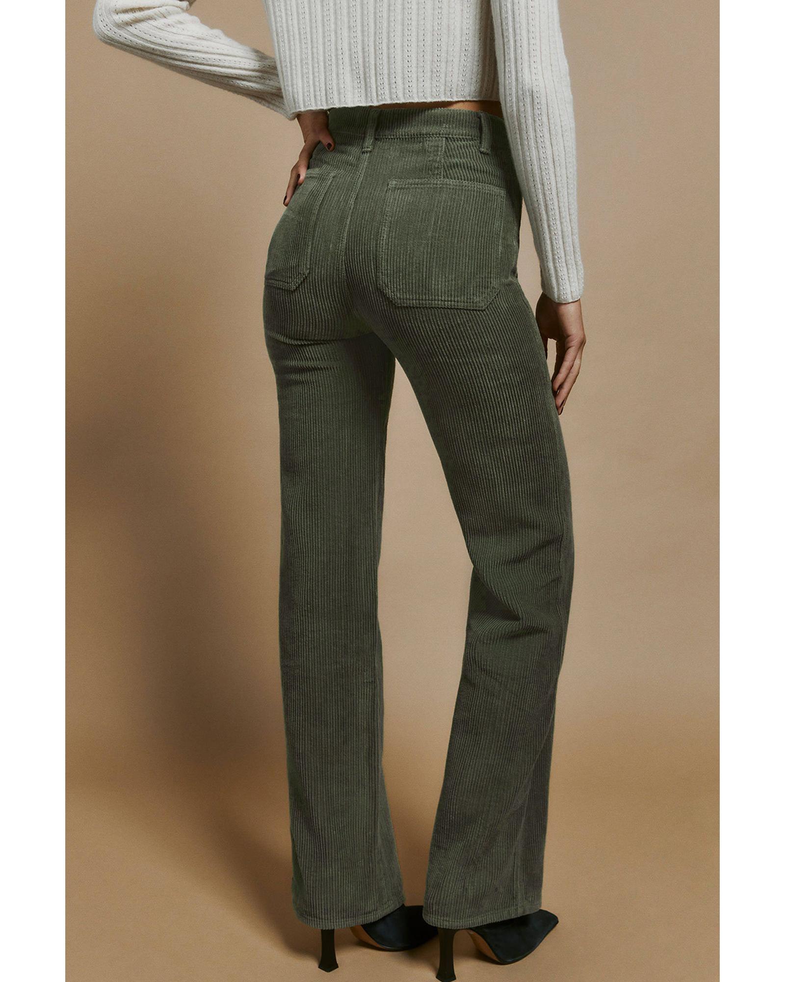 V539-AZEXDC7712044-9-M-202508260025-00 Azura Exchange Green High Waist Square Pockets Corduroy Pants - M - Image 1