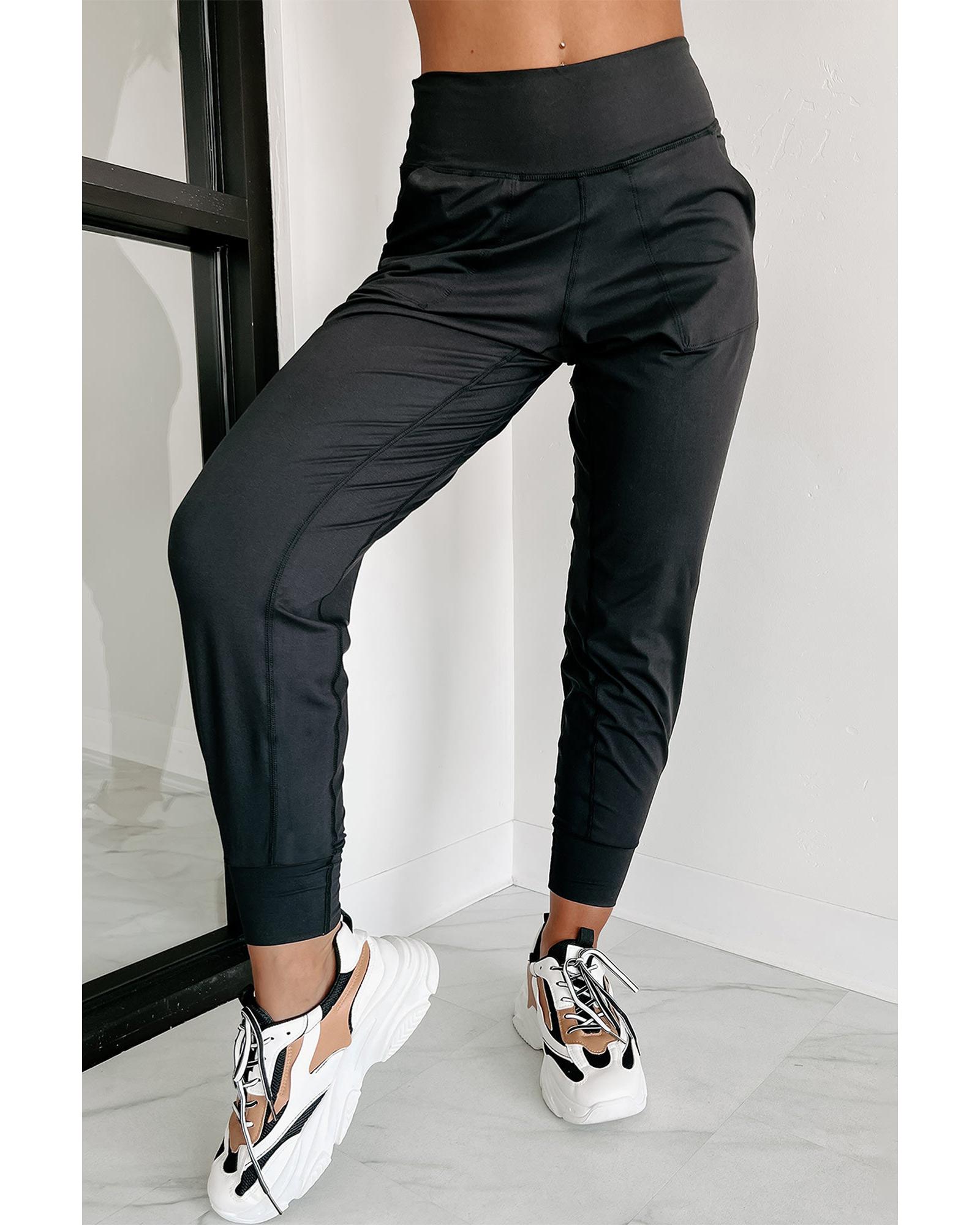 Black Exposed Seam High Waist Pocketed Joggers - XL