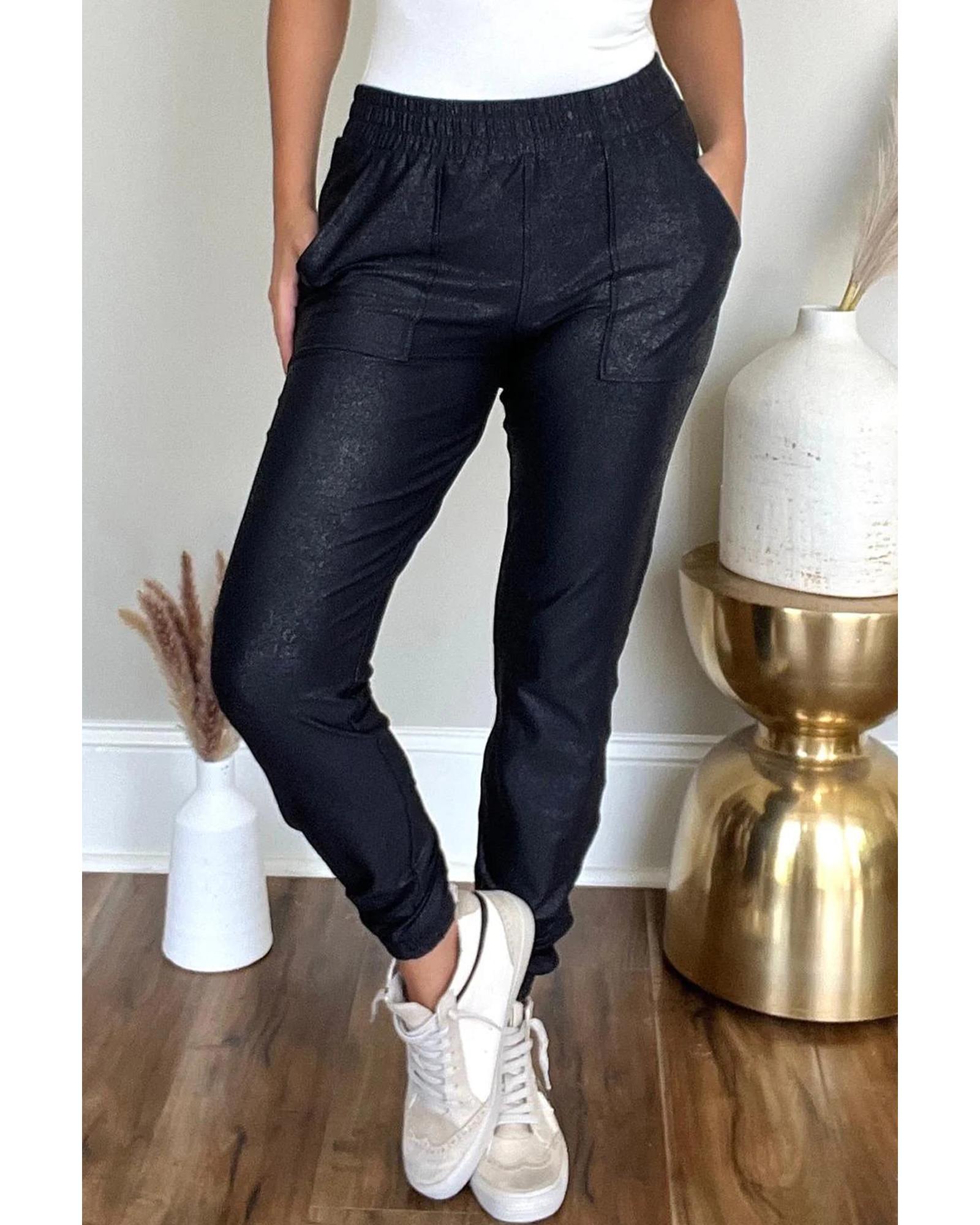 V539-AZEXDC7712367-P2-XL-202508282125-00 Black Elastic Waist Pocketed Pebble Joggers - XL - Image 1
