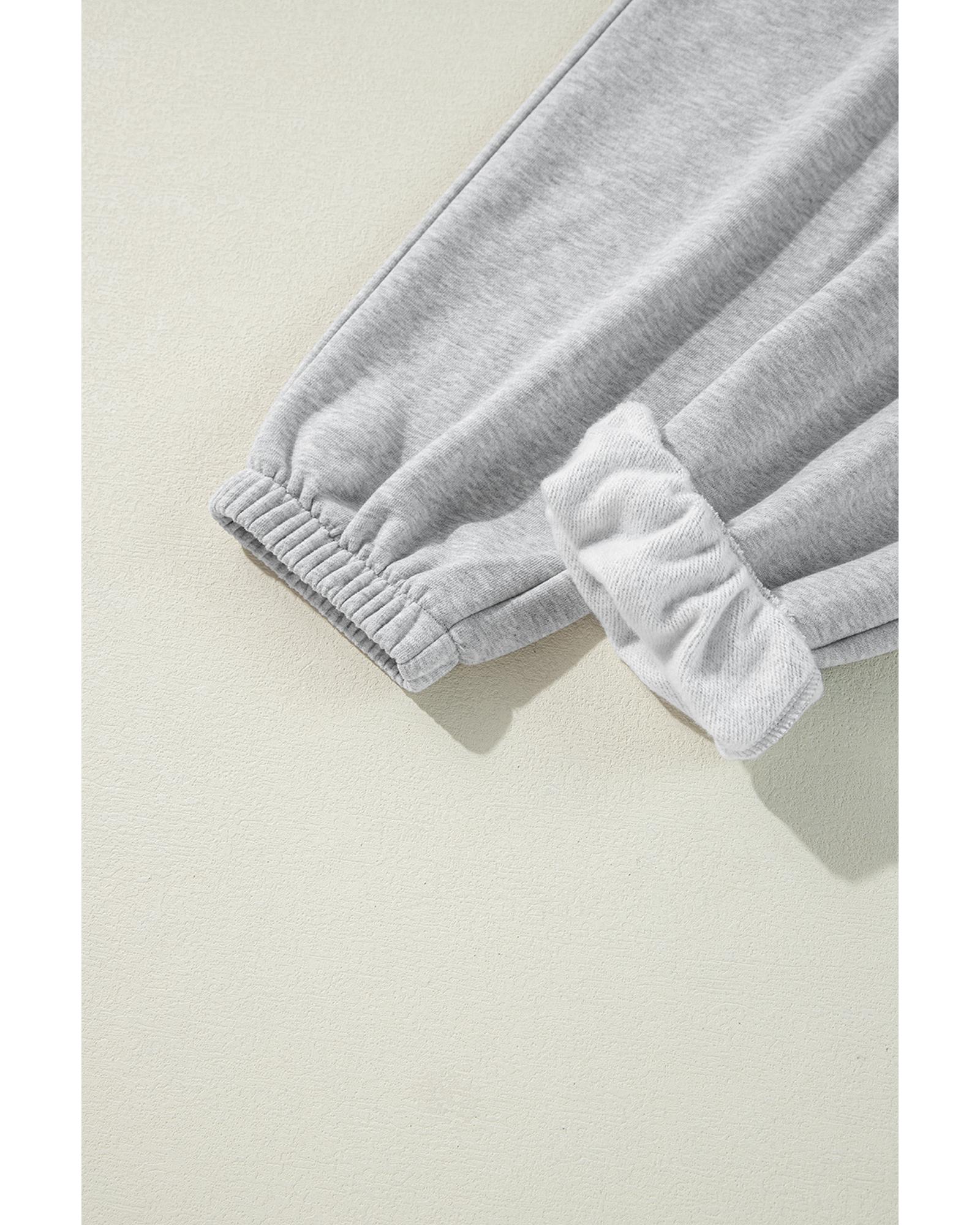 V539-AZEXDC7713059-P1011-2XL-202508301640-00 Light Grey Solid Color Fleece Lined Drawstring Waist Joggers - 2XL - Image 1