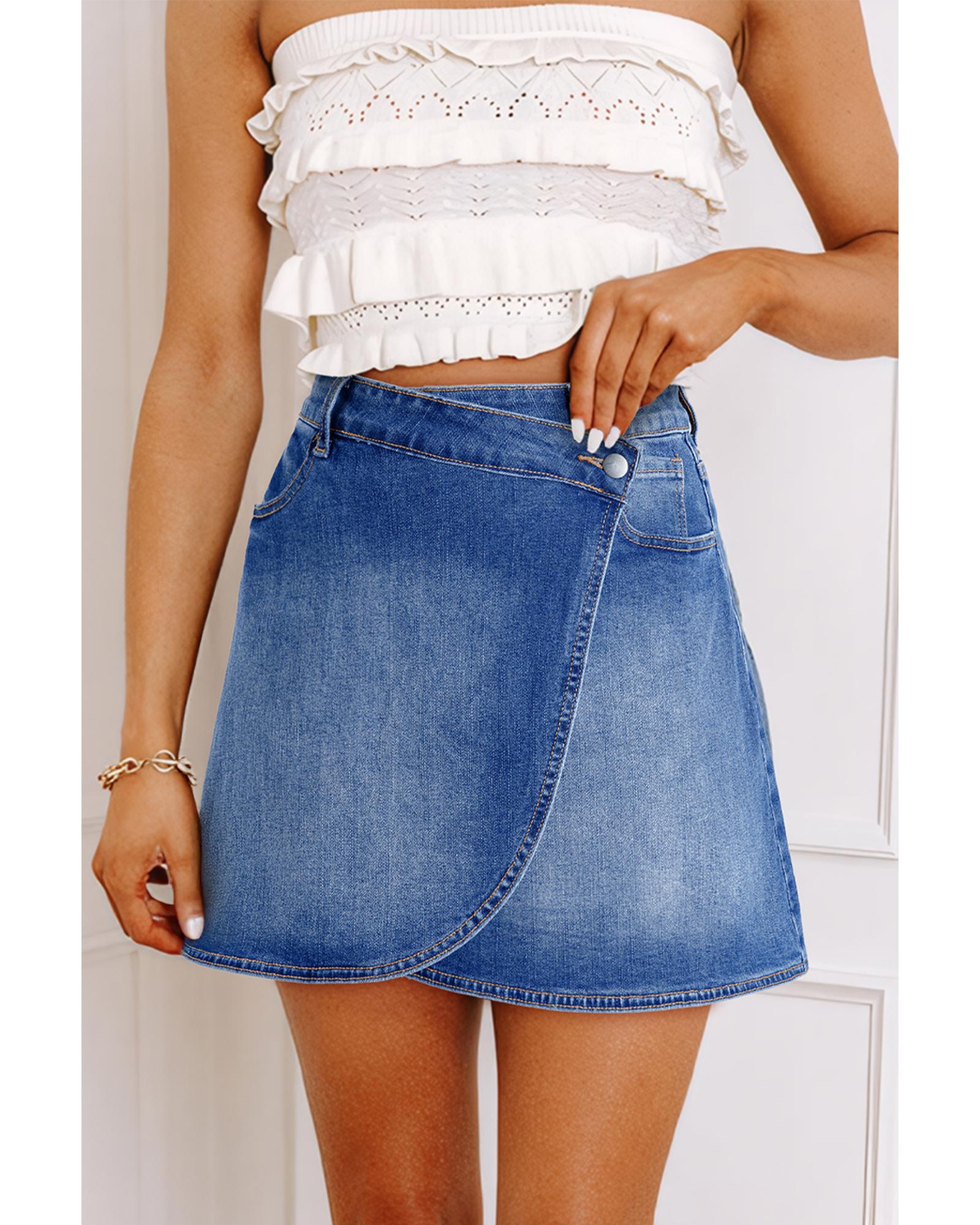 V539-AZEXDC7811190-P604-L-202508280045-00 Ashleigh Blue Wrapped Crossed Waist Denim Mini Skirt - L - Image 1