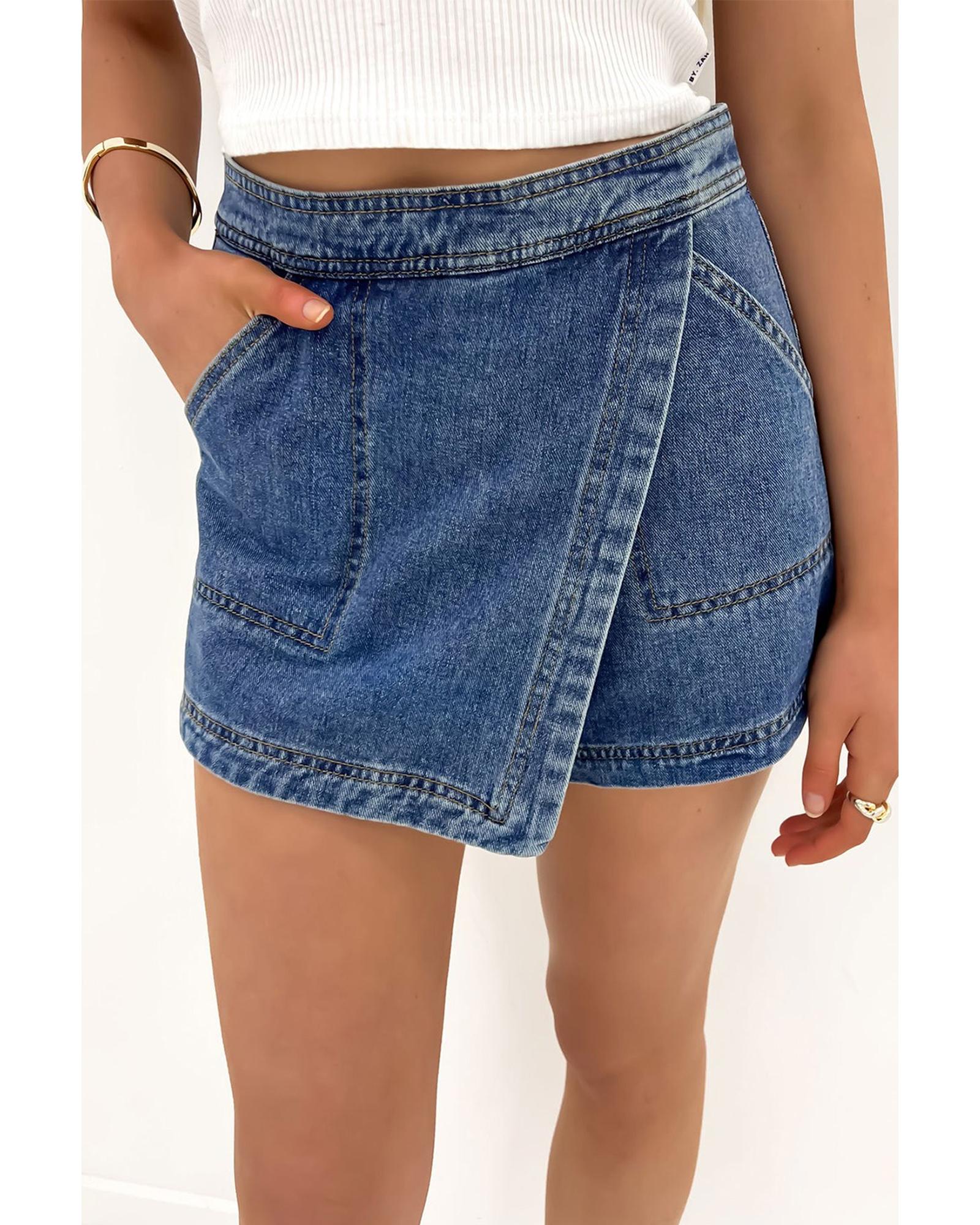 V539-AZEXDC7831844-P604-6-202508291925-00 Ashleigh Blue Faux Wrapped Mini Denim Skort - 6 US - Image 1