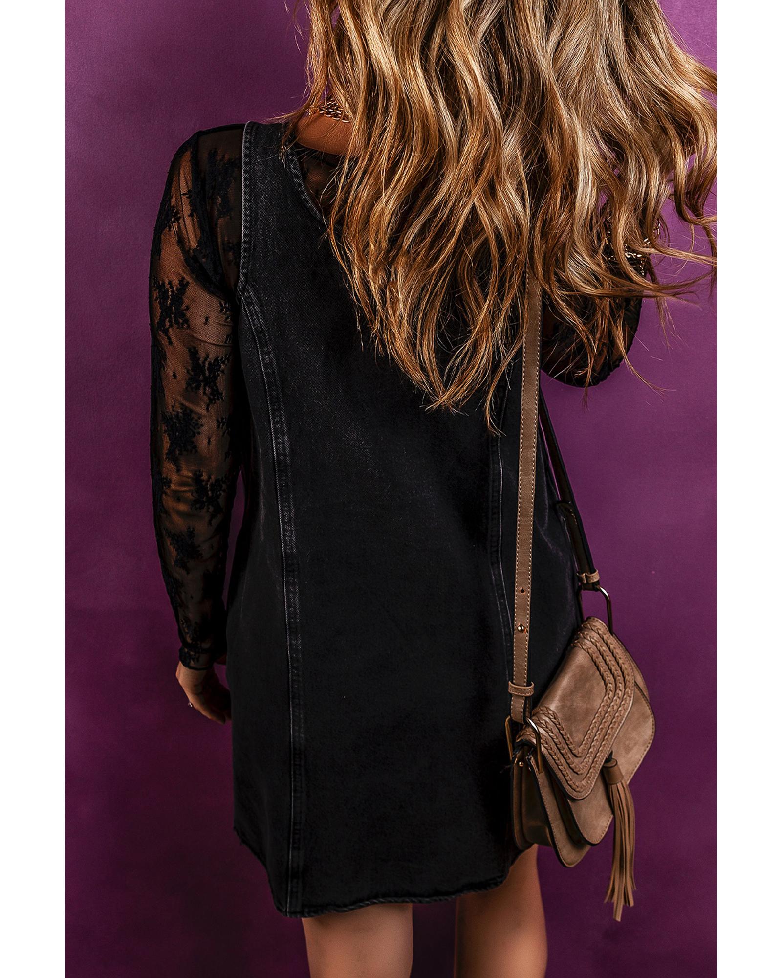 V539-AZEXDC786508-P2-M-202508301010-00 Black Sleeveless Shift Denim Dress - M - Image 1