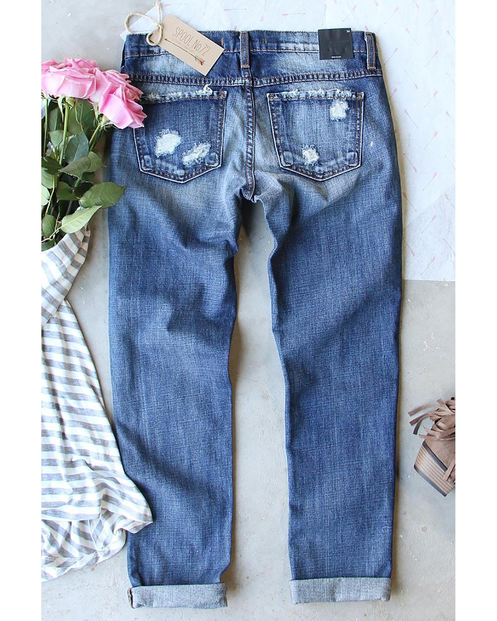 V539-AZEXDC7872209-4-2XL-202508290410-00 Azura Exchange Plaid Splicing Distressed Jeans - 2XL - Image 1