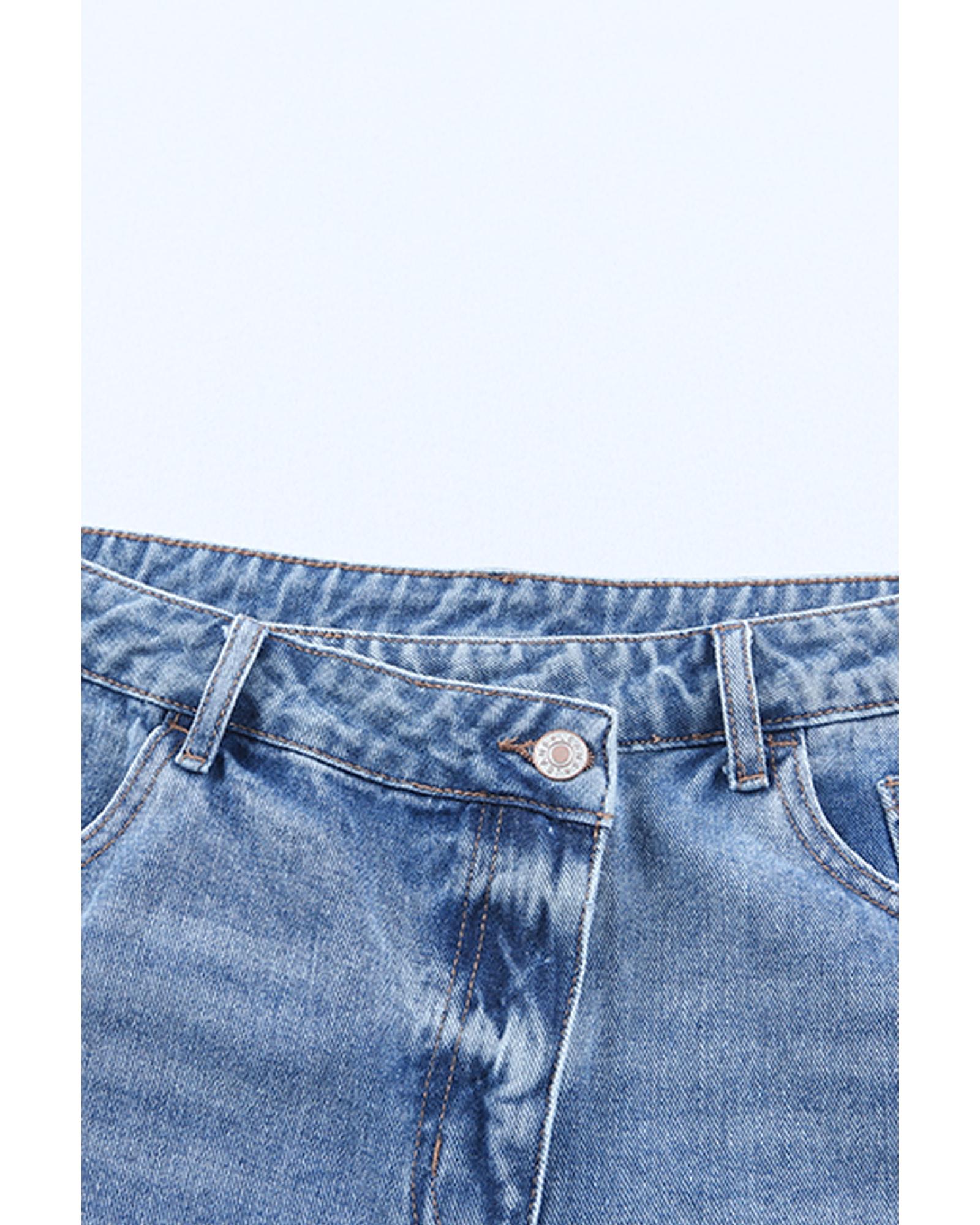 V539-AZEXDC7872293-4-14-202508301120-00 Sky Blue High Rise Crossover Waist Denim Shorts - 14 US - Image 1