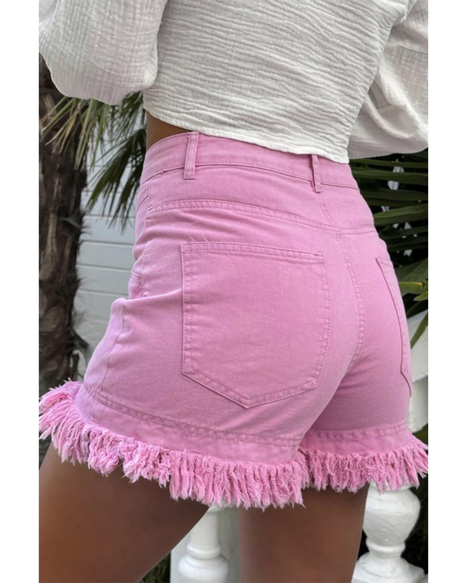 Pink Frayed Edge Mid Rise Denim Shorts - 8 US