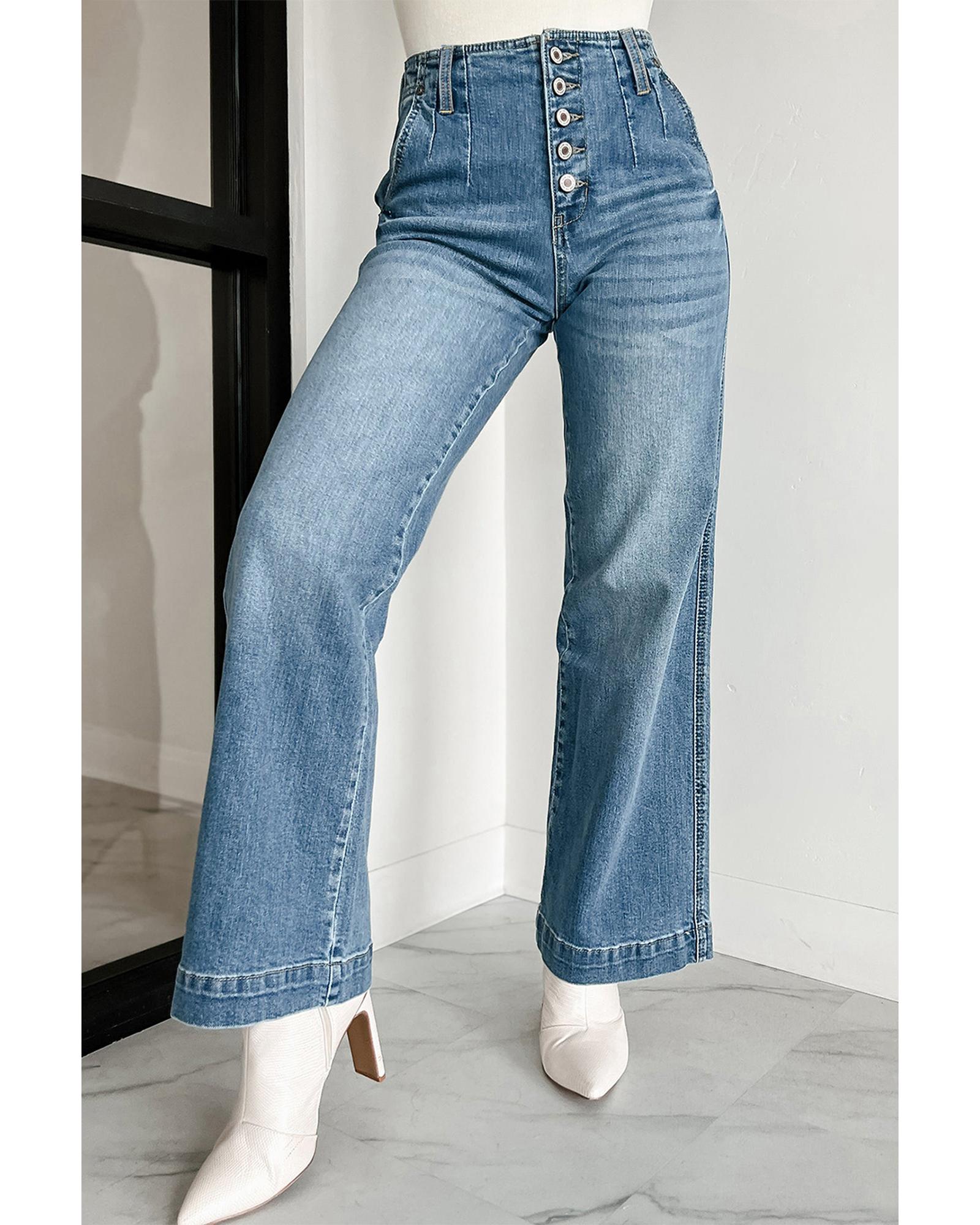V539-AZEXDC7874862-P704-16-202508280245-00 Dusk Blue Multi Buttons Medium Wash Straight Loose Leg Jeans - 16 US - Image 1
