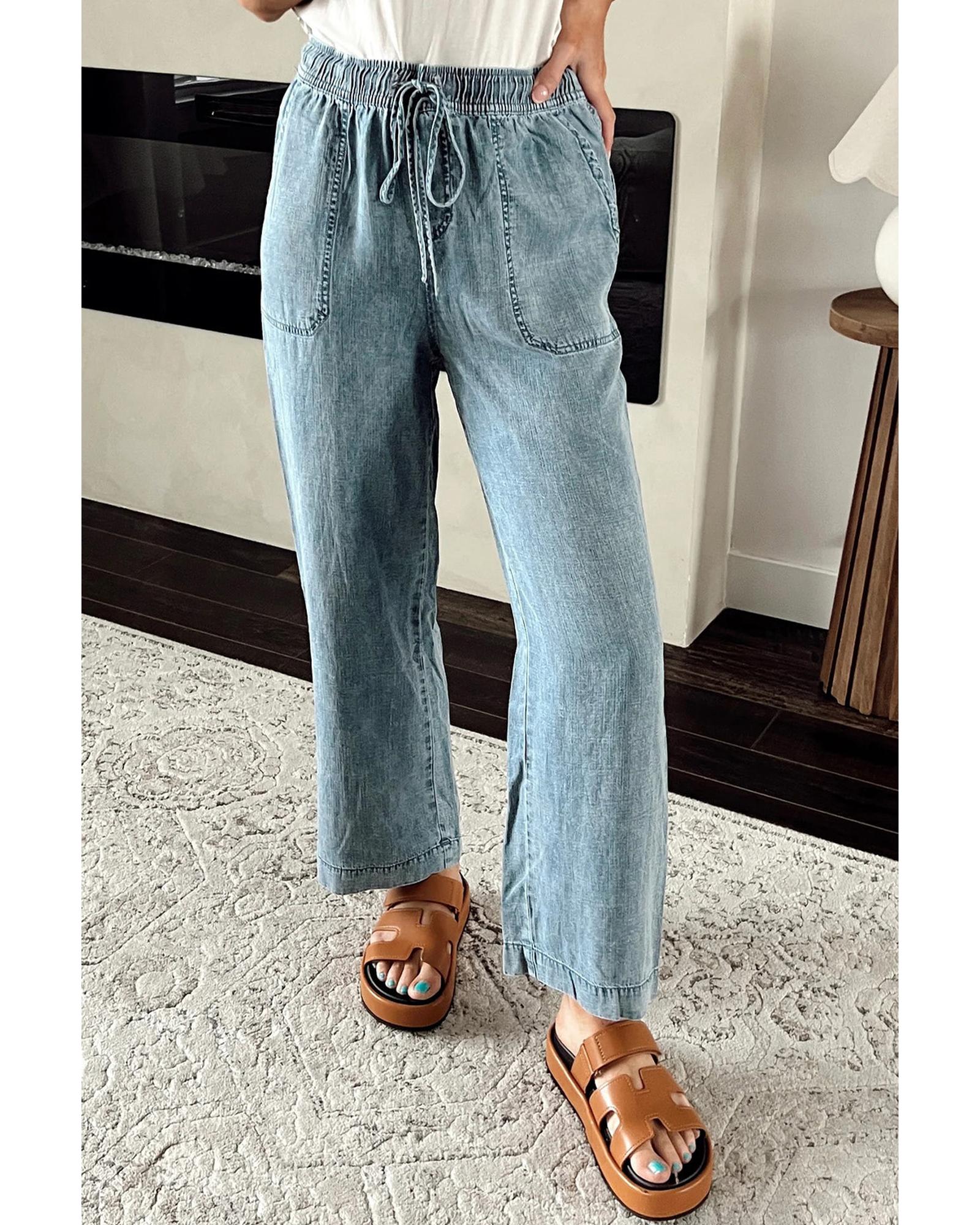 V539-AZEXDC7874972-P1204-8-202506151154-00 Myosotis Mineral Wash Drawstring Waist Loose Straight Denim Pants - 8 US - Image 1