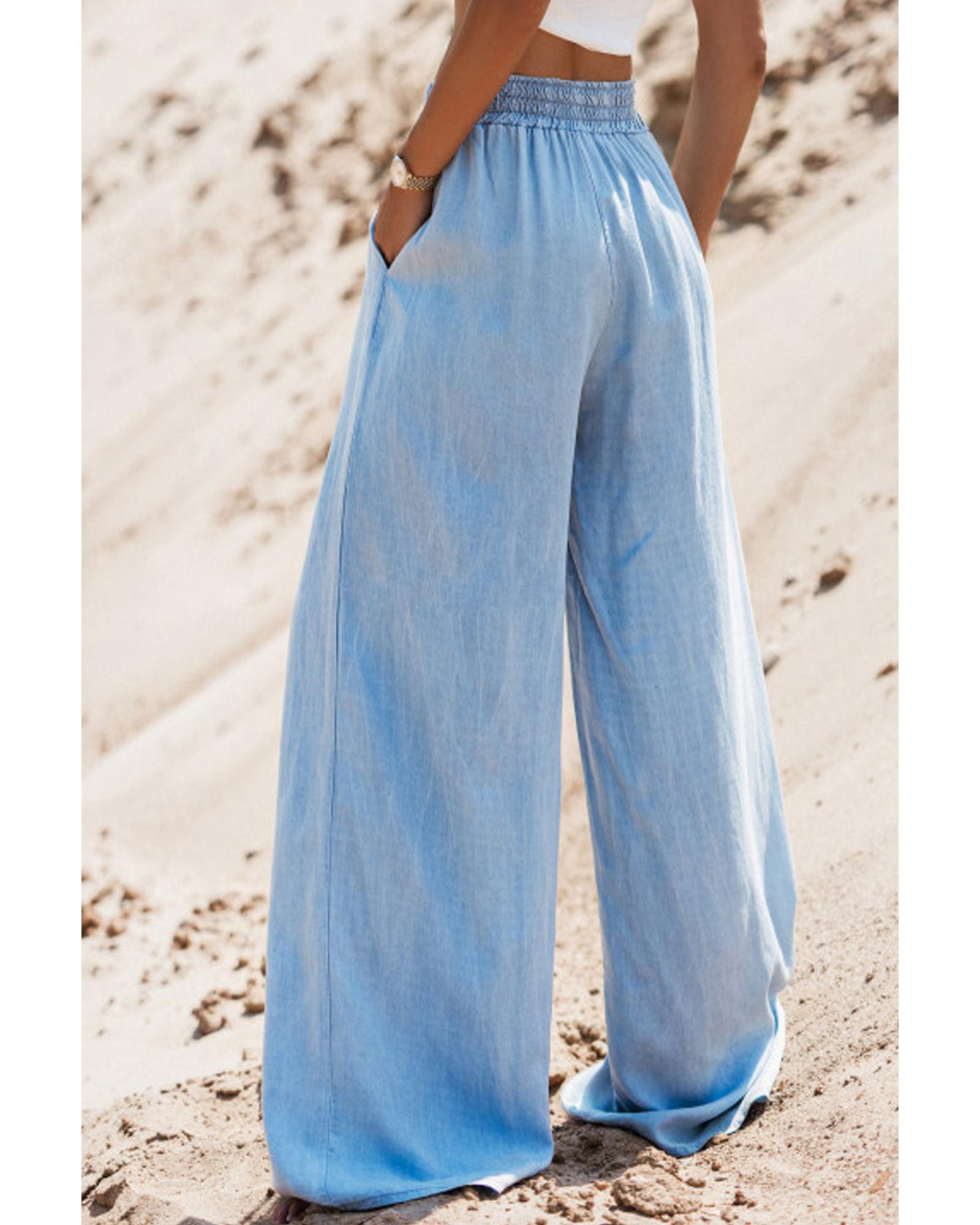 Myosotis Drawstring High Waist Wide Leg Denim Pants - XL